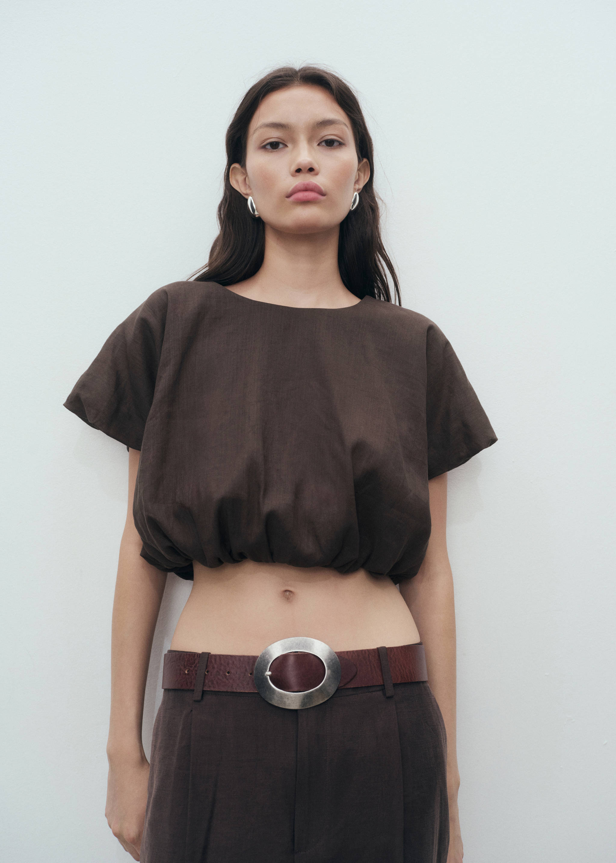 Ramie cropped balloon blouse - Medium plane