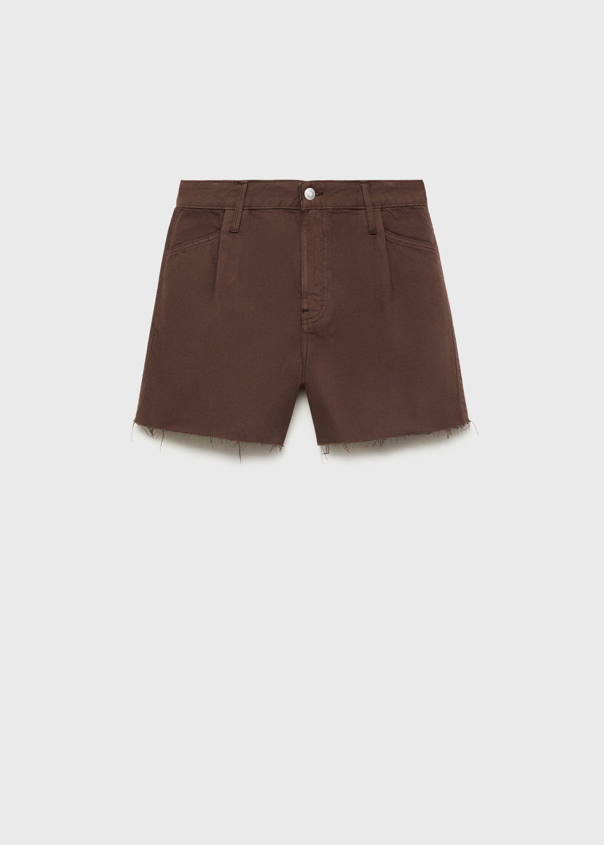 Denim shorts with frayed hem and pleats - Article without model