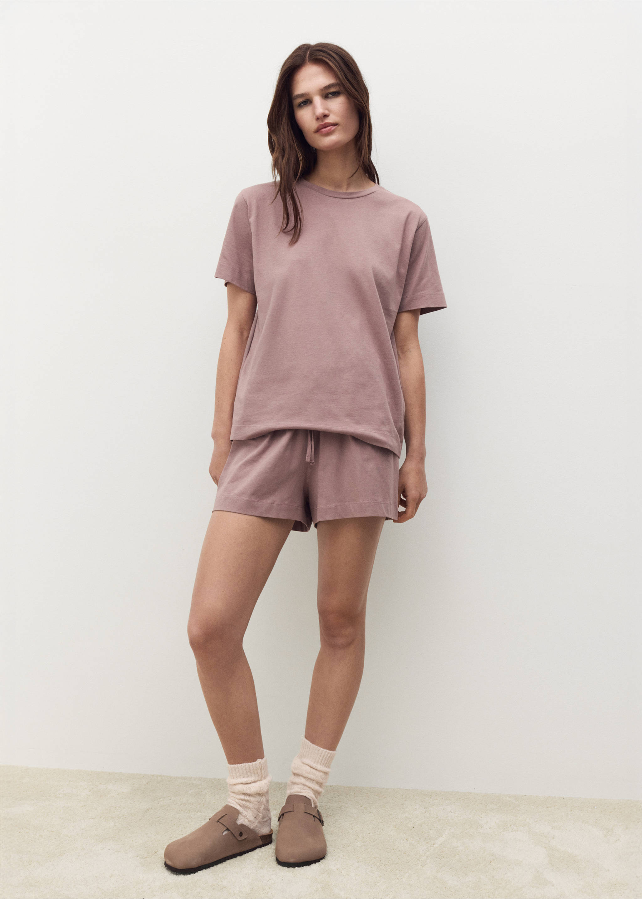 Pyjama deux pièces coton ,manches courtes - Plan général, Marron moyen. Ref: 17012904-00.