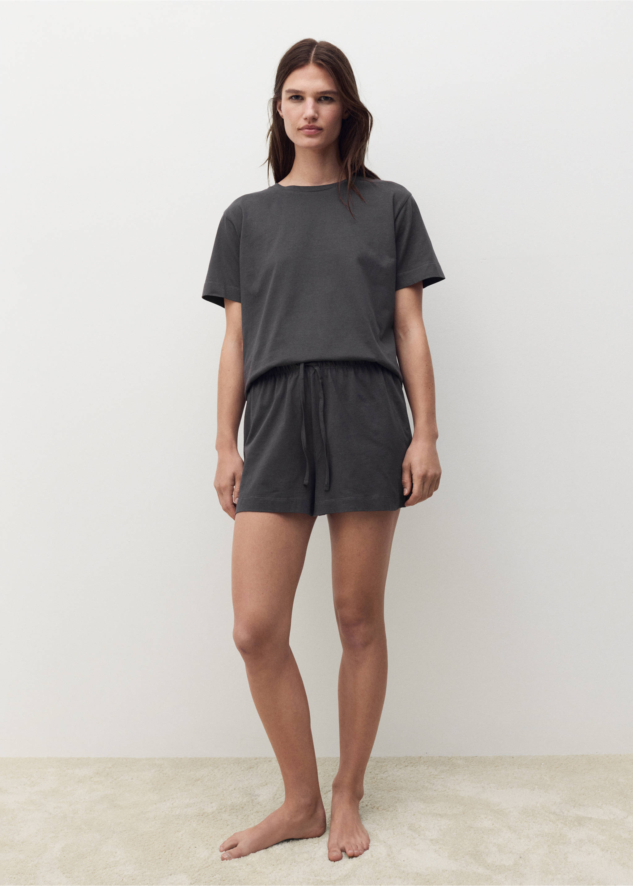 Cotton two-piece short-sleeved pyjamas - General plane, Charcoal. Ref: 17012904-00.