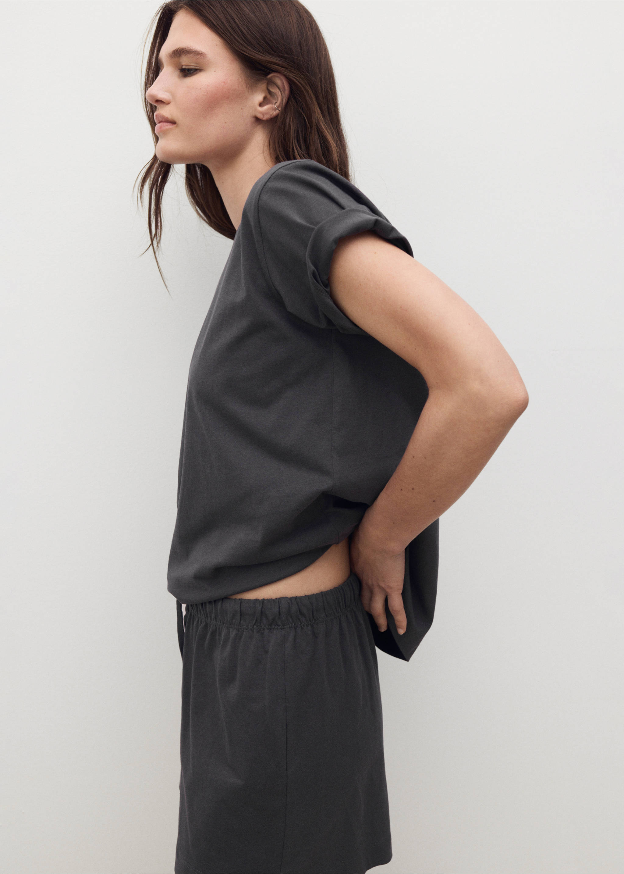 Cotton two-piece short-sleeved pyjamas - Medium plane, Charcoal. Ref: 17012904-00.