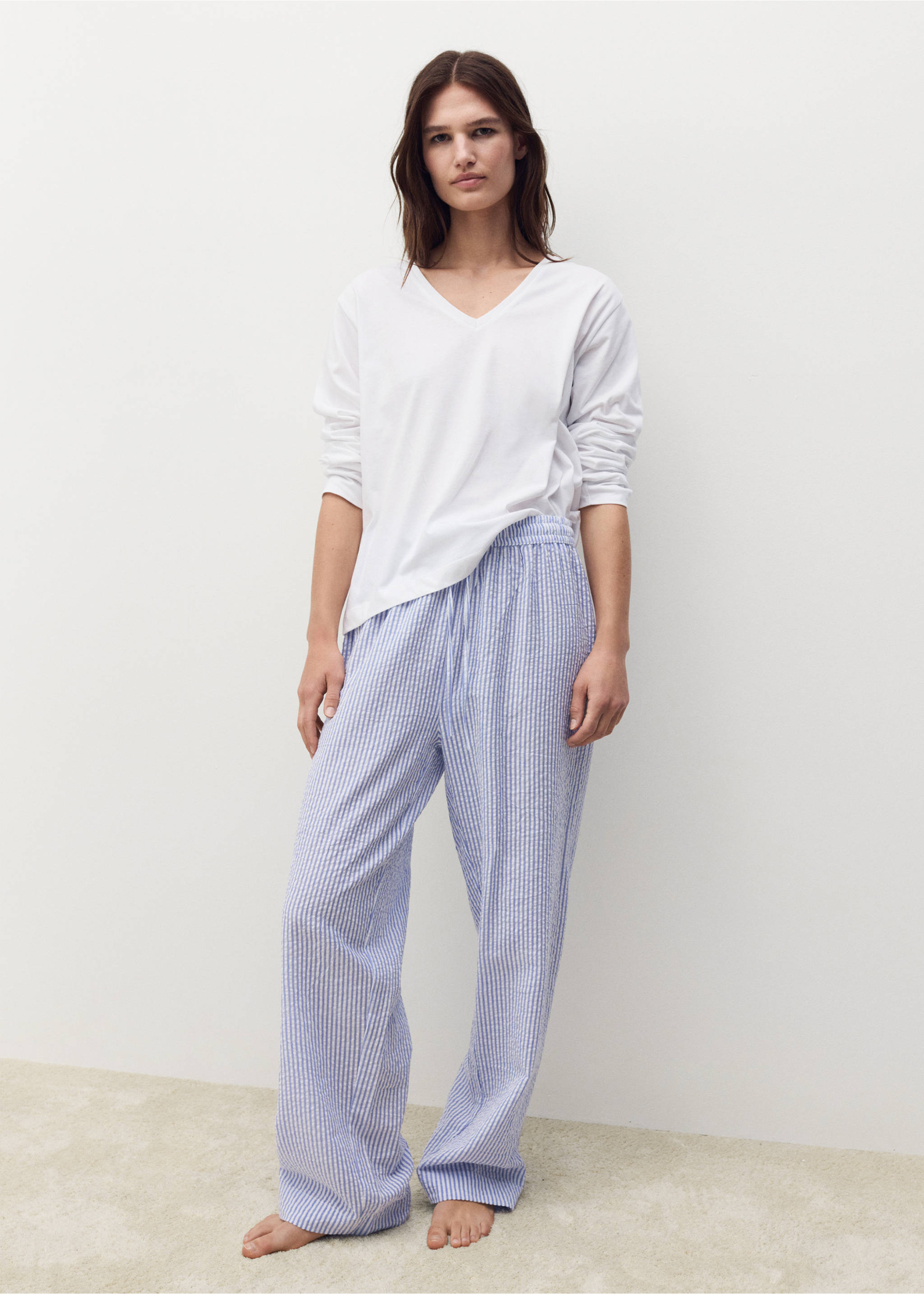Pijama dos piezas raya seersucker - Plano general, Azul porcelana. Ref: 17012905-00.