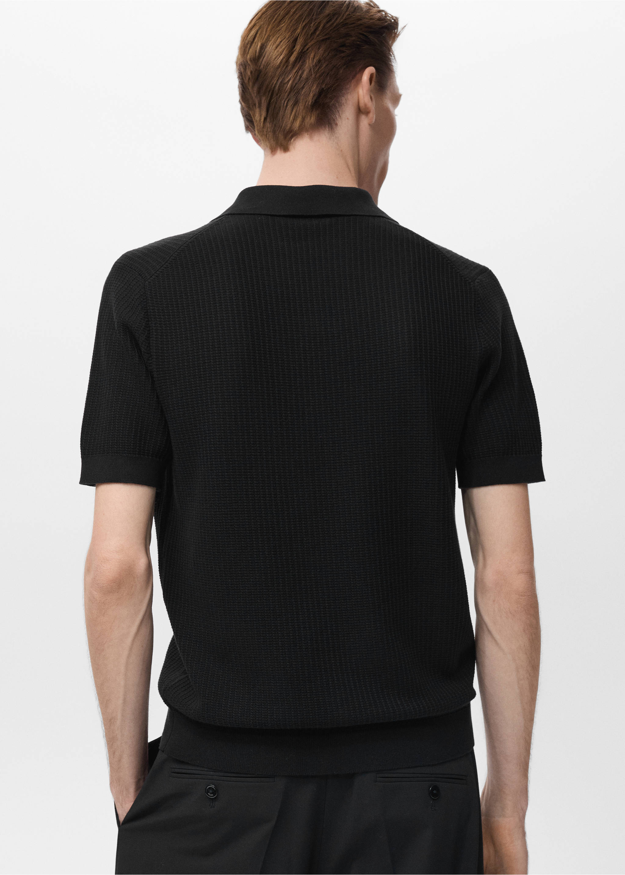 Polo maille coton structuré - Verso de l’article, Noir. Ref: 17012906-00.