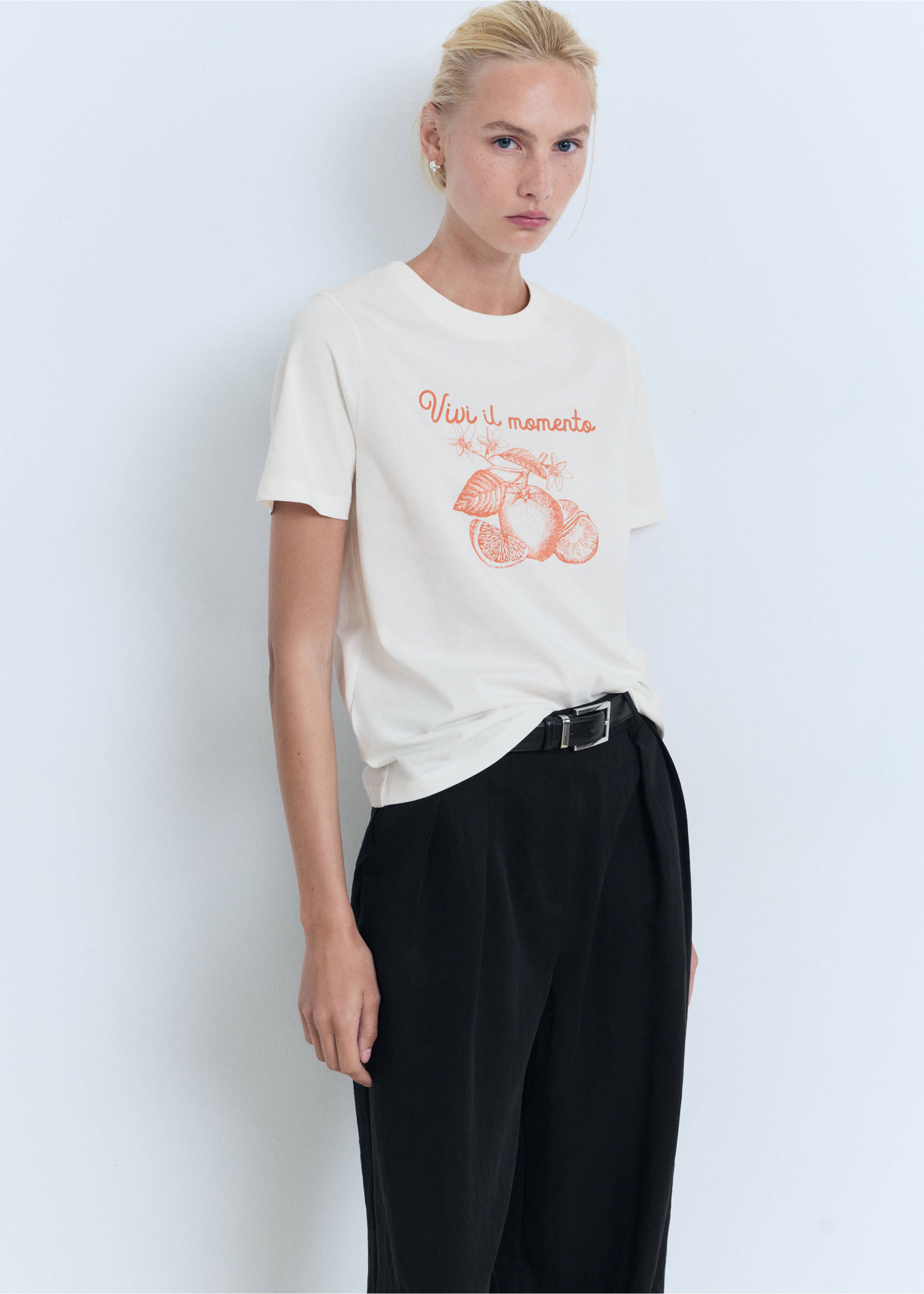 Printed cotton-blend t-shirt - Medium plane, Orange. Ref: 17012909-00.