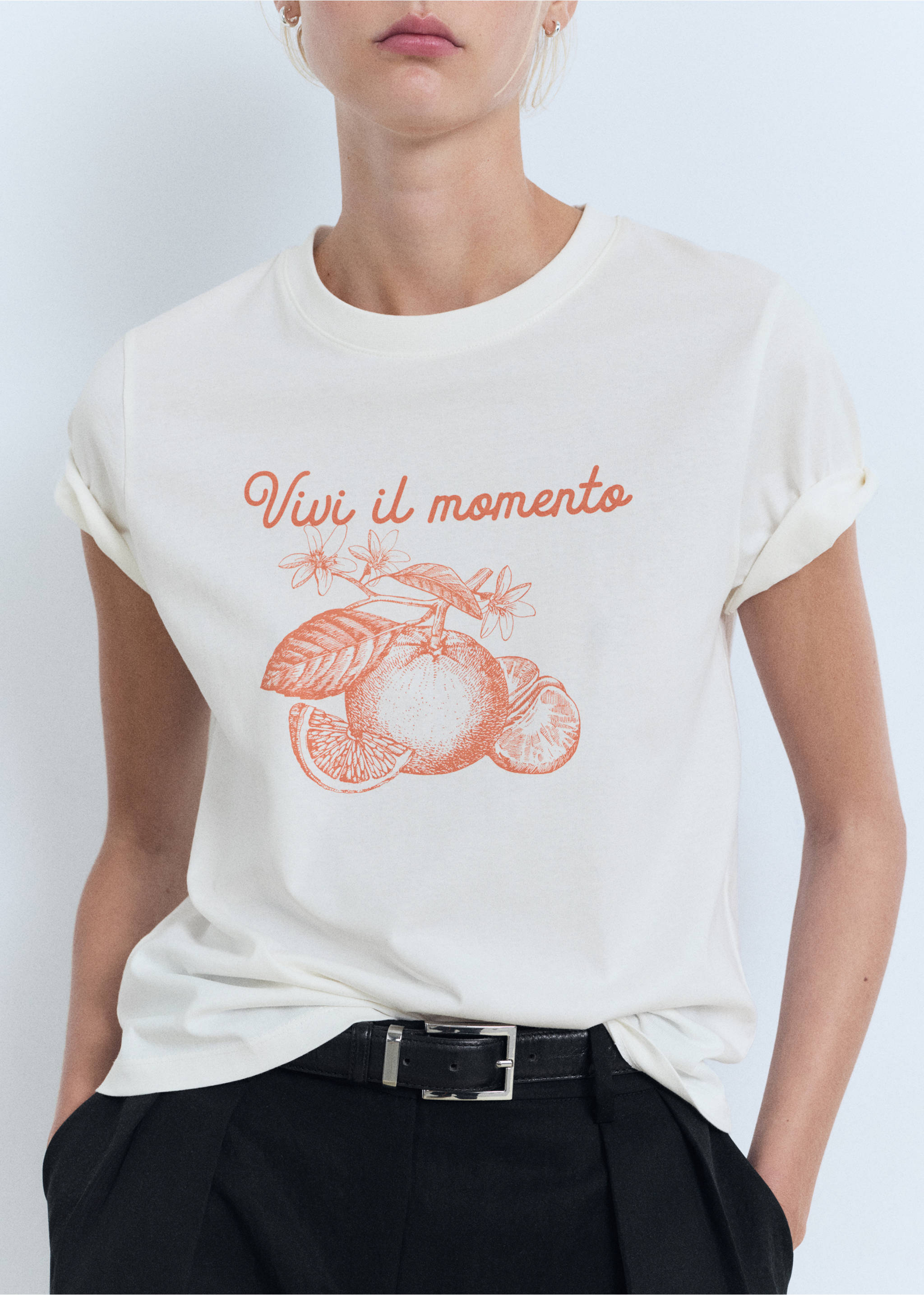 Printed cotton-blend t-shirt - Details of the article 3, Orange. Ref: 17012909-00.