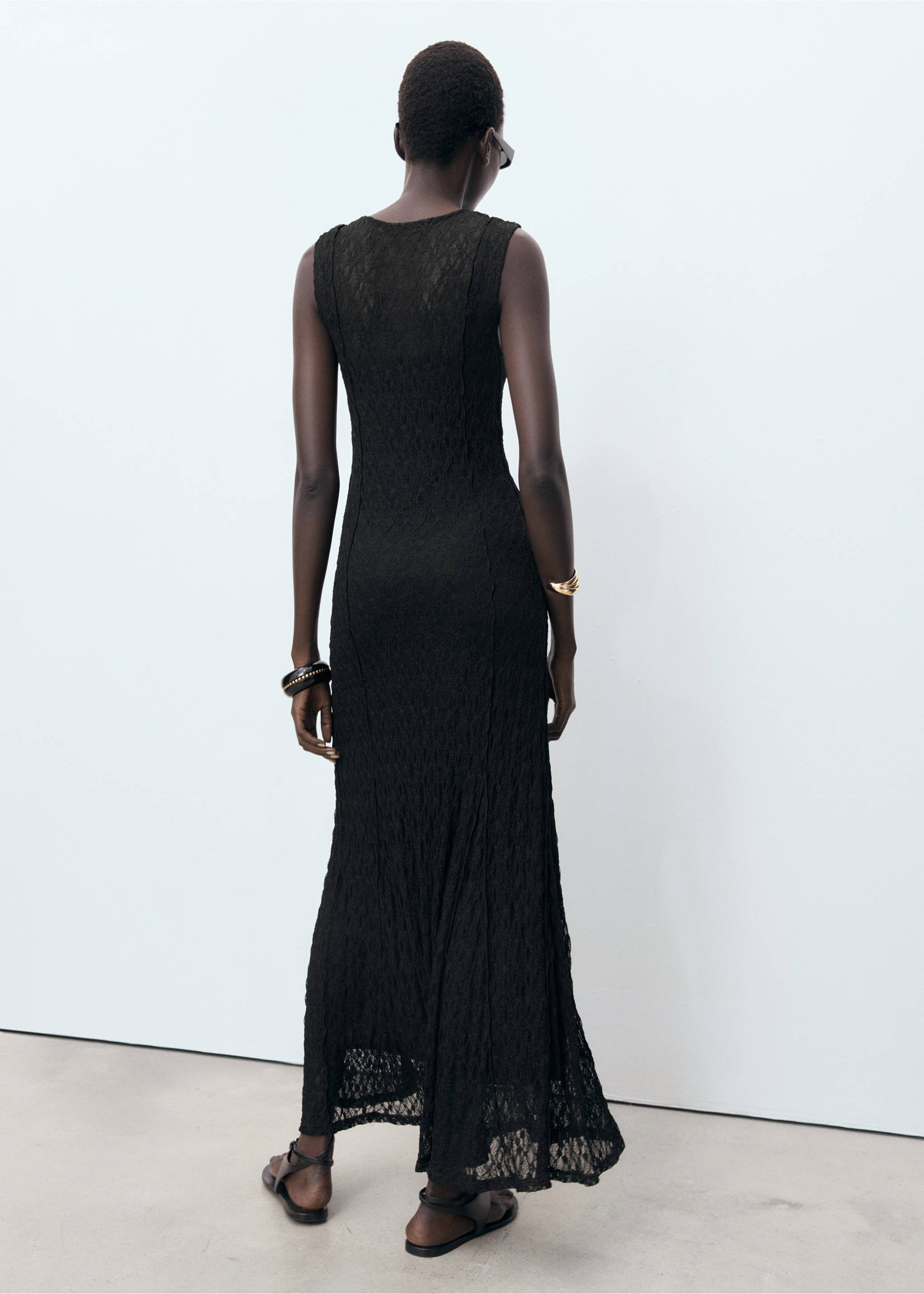 Long lace dress - Reverse of the article, Black. Ref: 17012912-00.