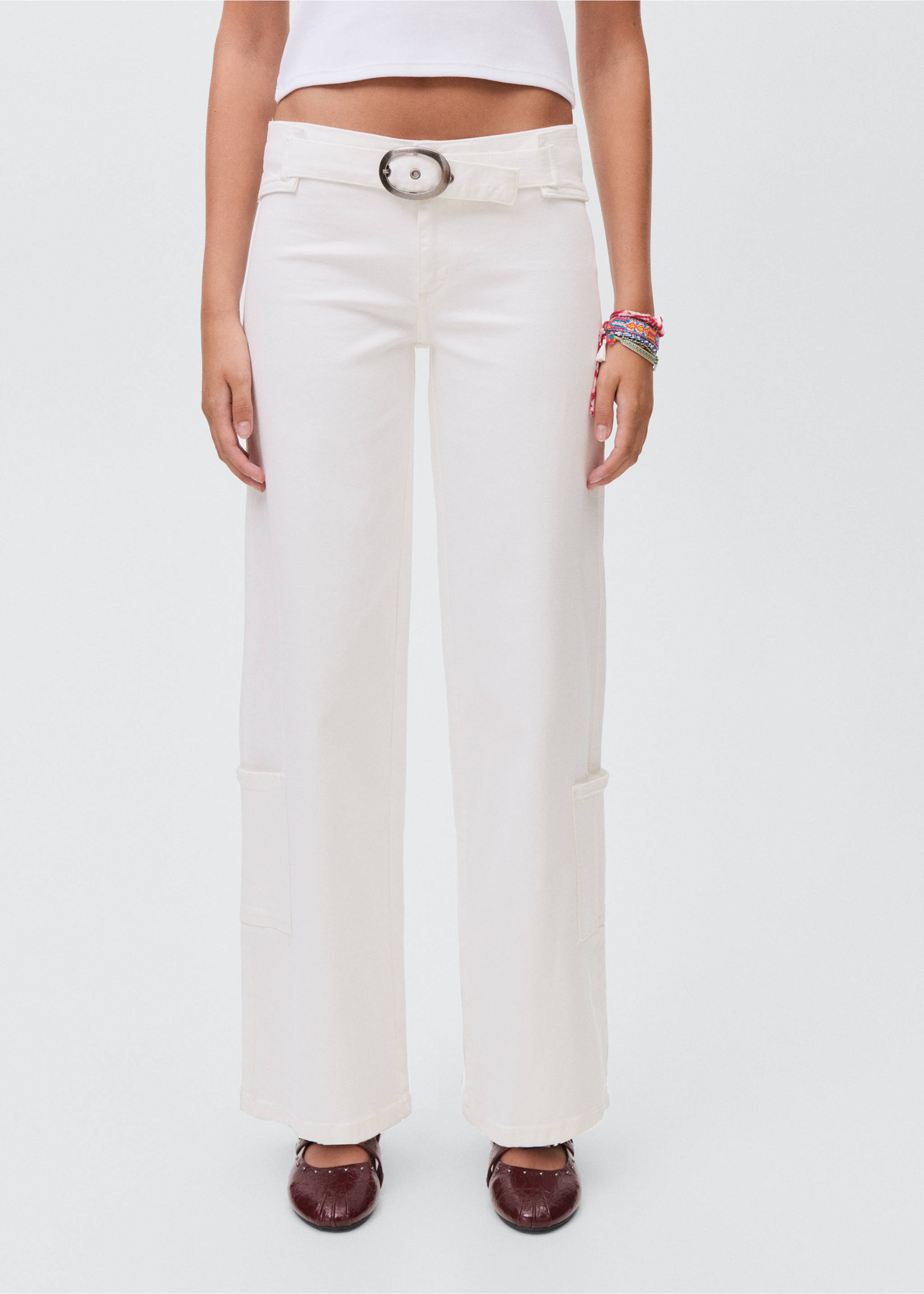 Wide leg jeans with buckle - Medium plane, Off White. Ref: 17012916-00.