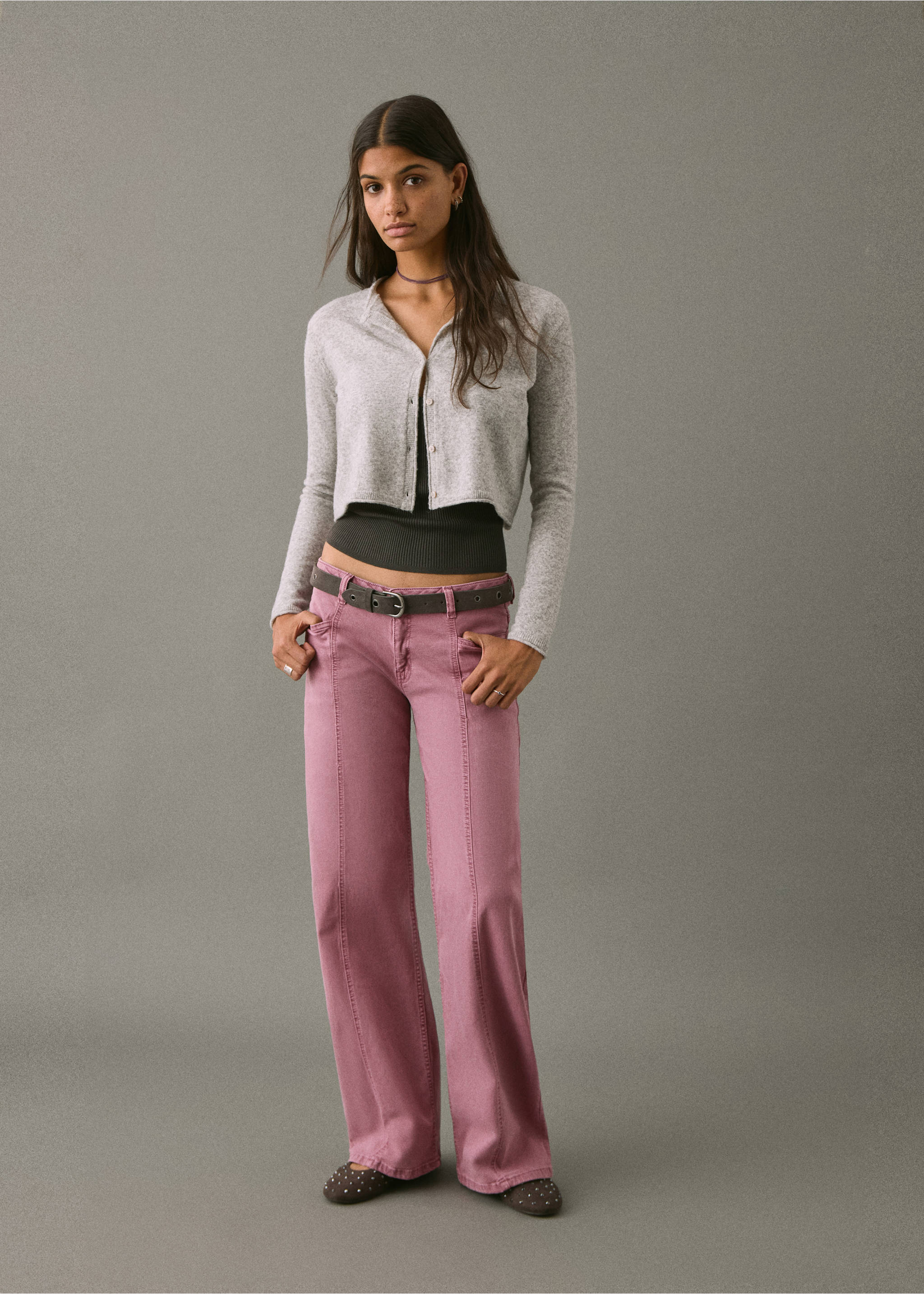 Jeans straight estrellas - Plano general, Rosa pastel. Ref: 17012917-00.
