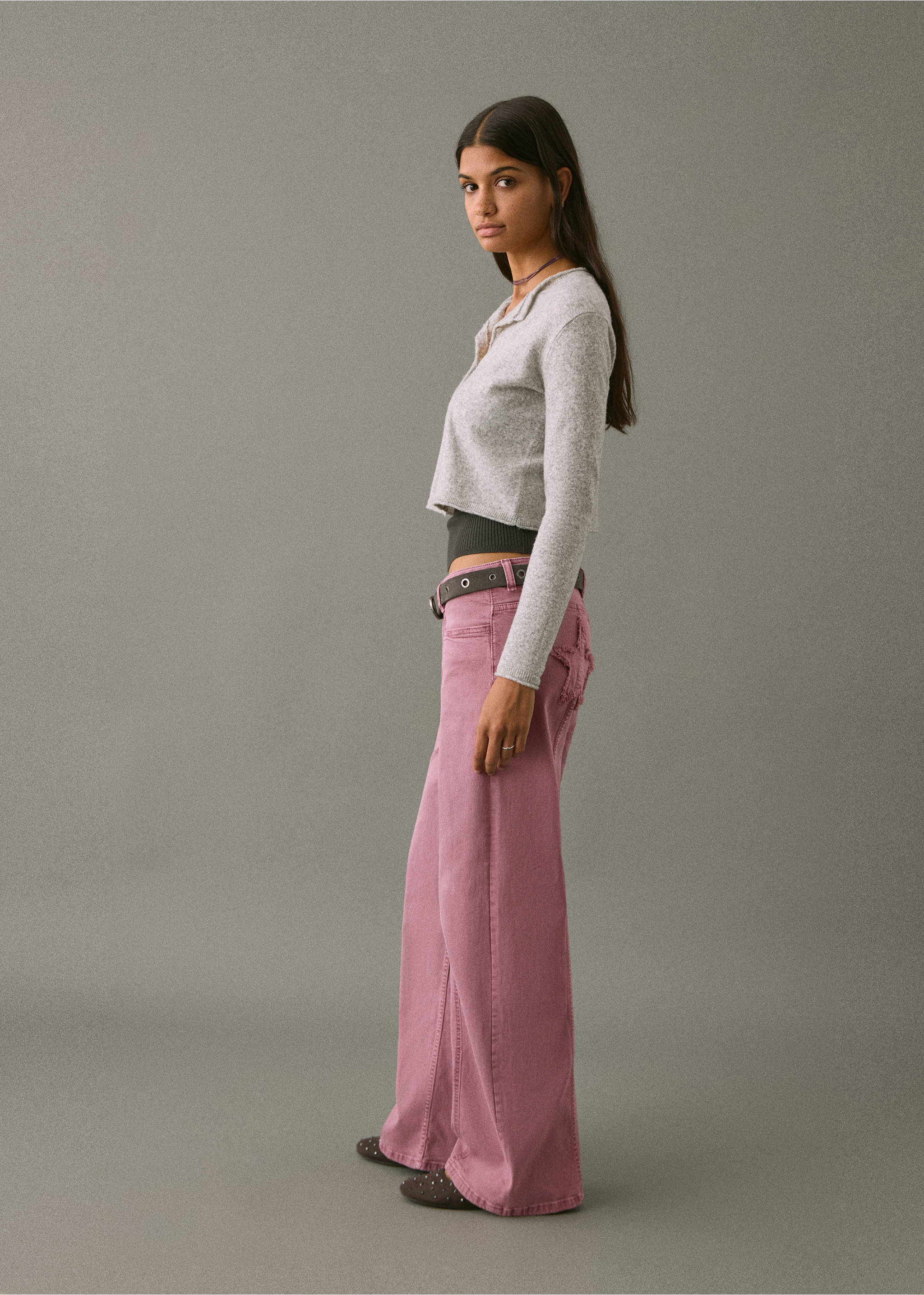 Jeans straight estrellas - Plano medio, Rosa pastel. Ref: 17012917-00.