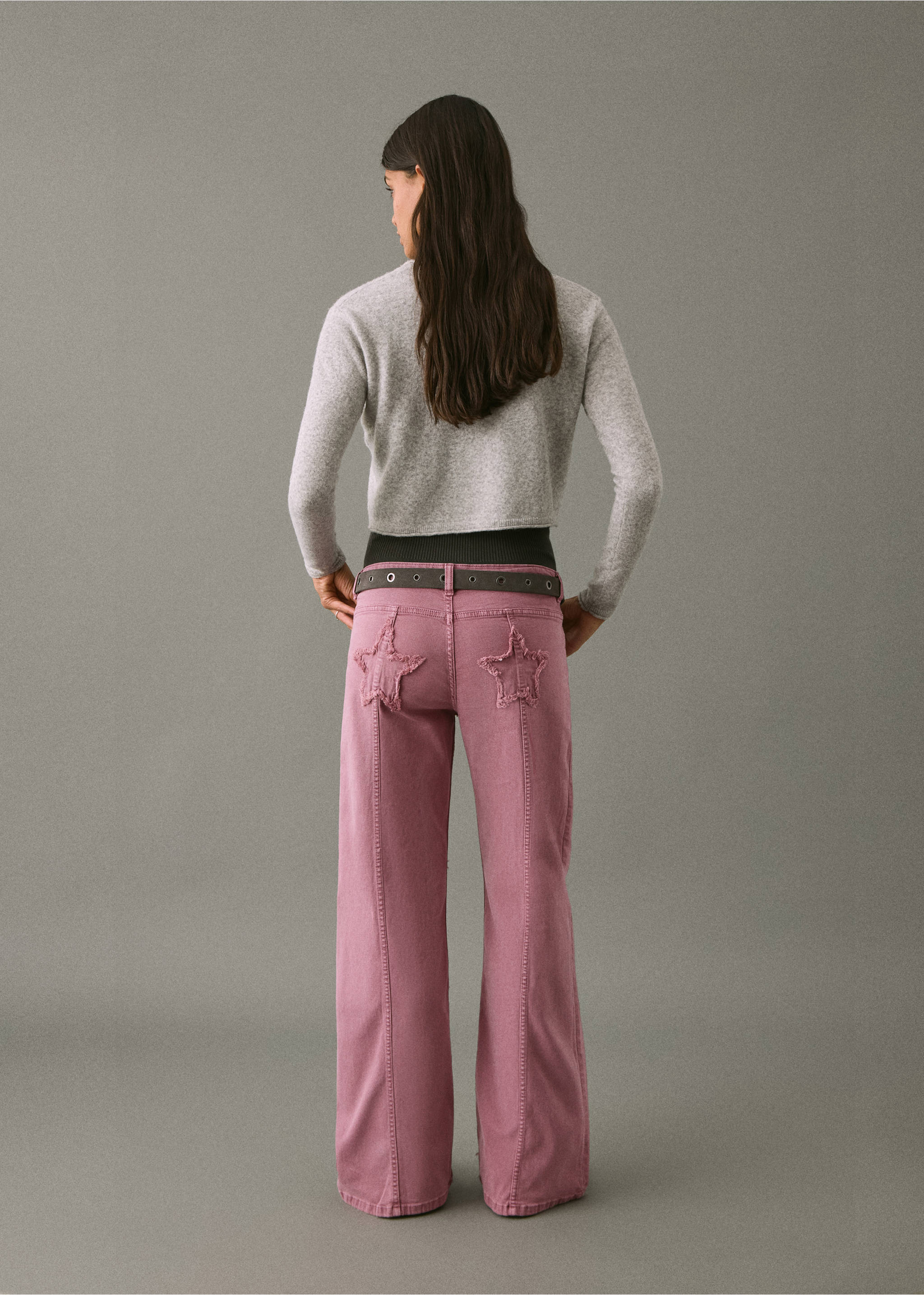 Jeans straight estrellas - Reverso del artículo, Rosa pastel. Ref: 17012917-00.