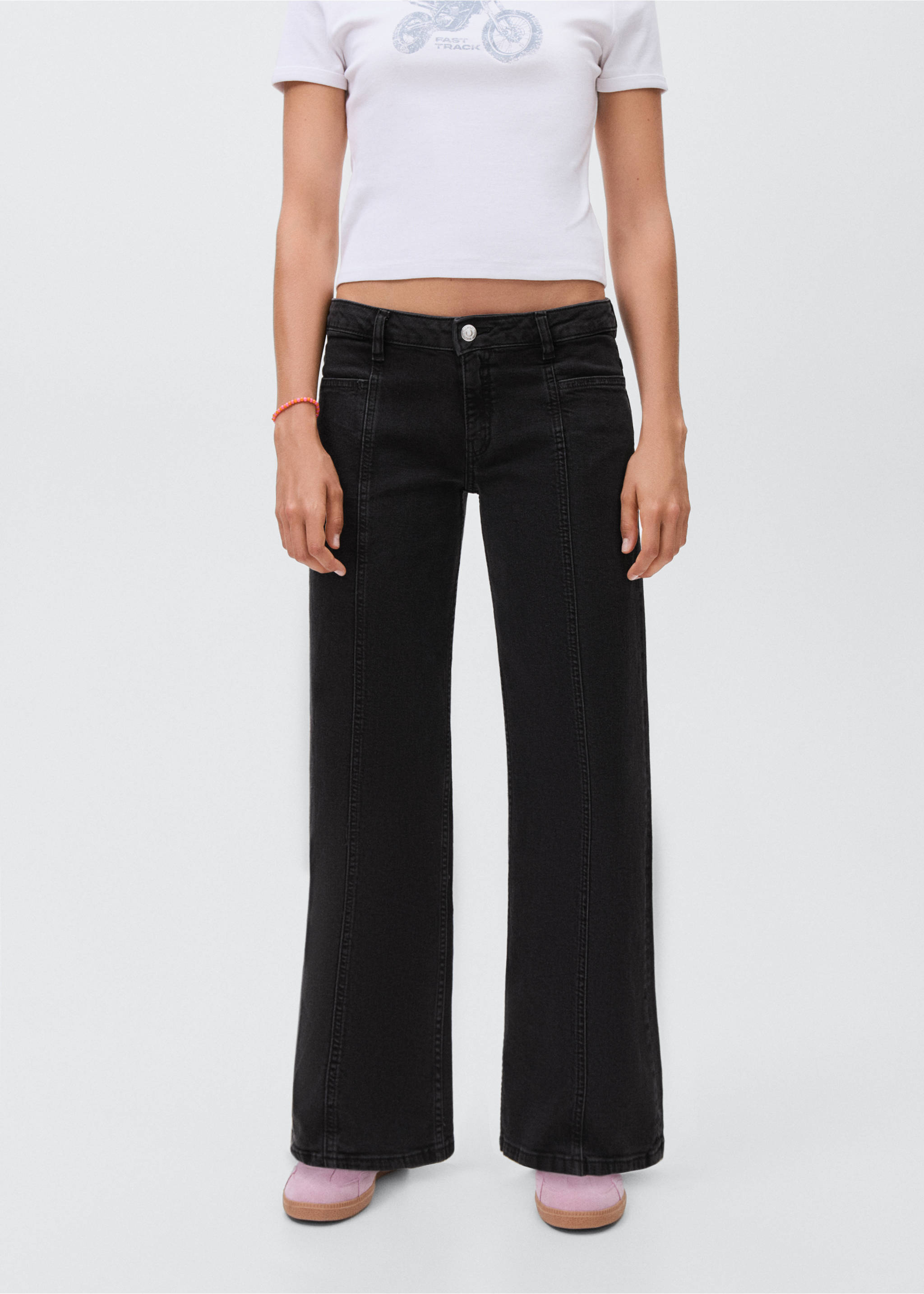 Jeansy straight z gwiazdami - Plan średni, Black denim. Ref: 17012919-00.