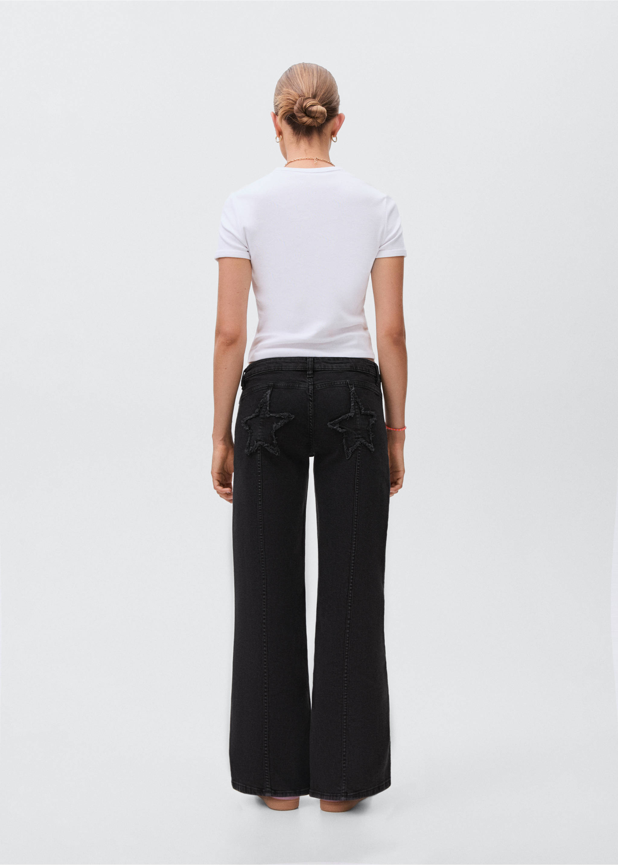 Jeansy straight z gwiazdami - Tylna strona artykułu, Black denim. Ref: 17012919-00.