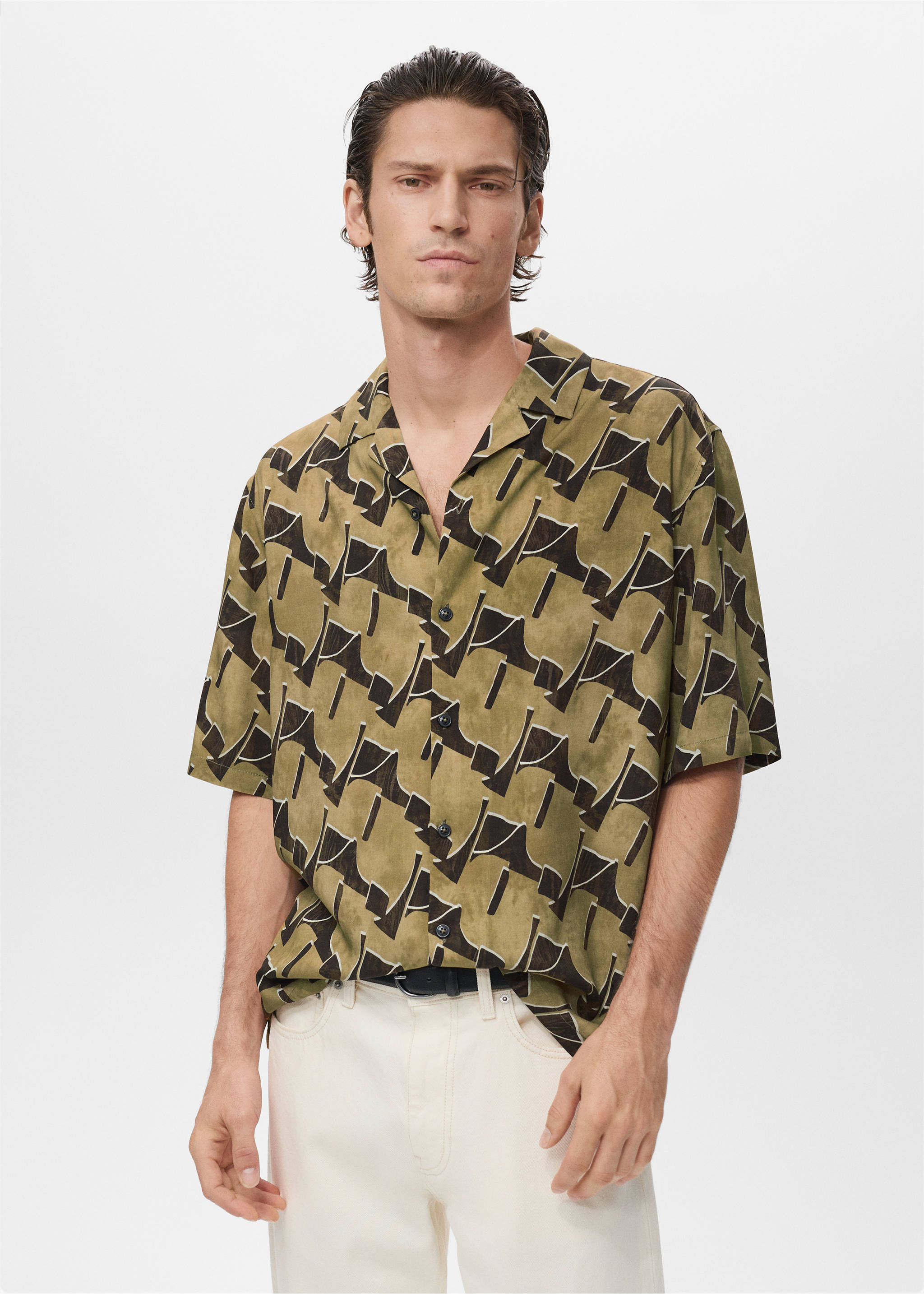 Flowy printed shirt - Medium plane, Ochre. Ref: 17012930-00.
