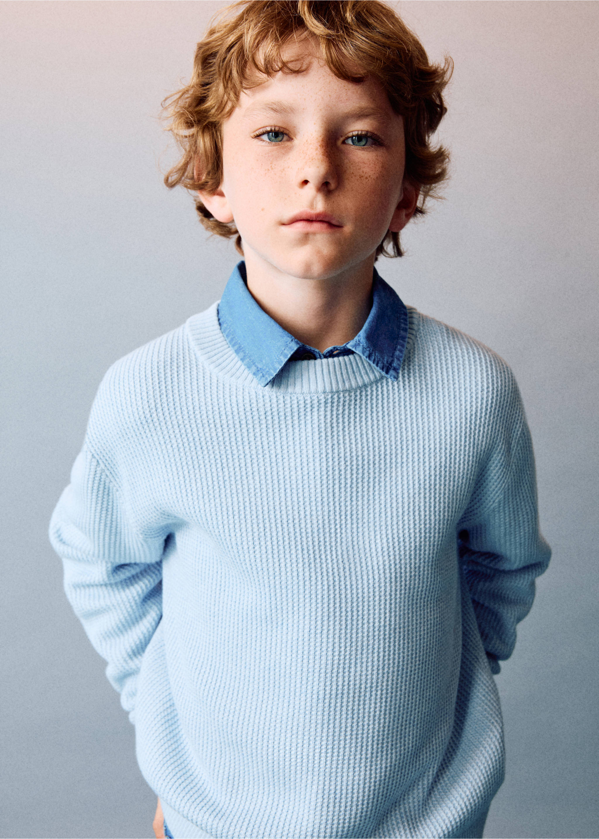 Knitted cotton sweater - Details of the article 5, Sky Blue. Ref: 17013283-00.