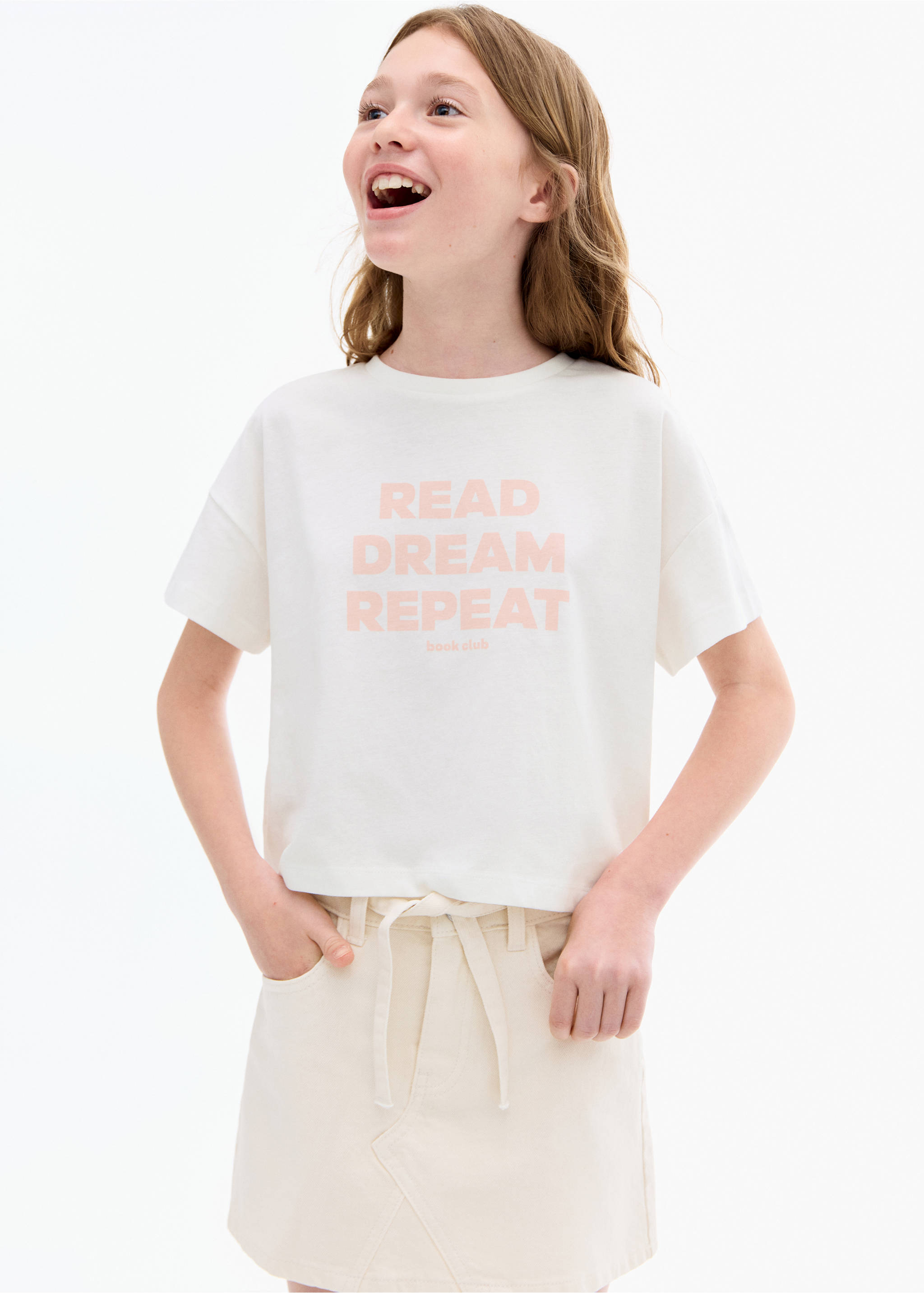 T-shirt imprimé manches courtes - Plan moyen, Blanc cassé. Ref: 17013285-00.