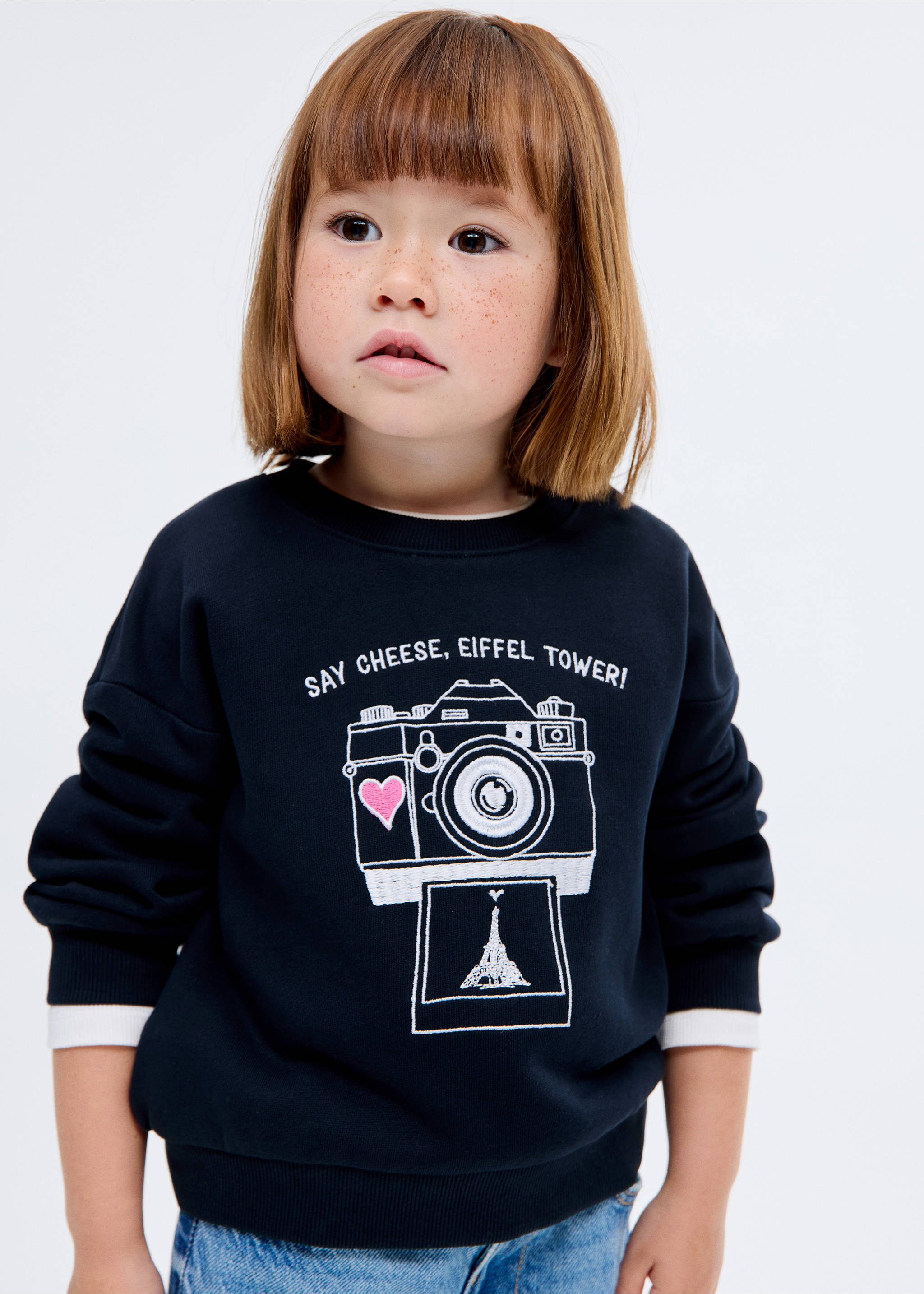 Embroidered drawing sweatshirt - Medium plane, Navy. Ref: 17013287-00.
