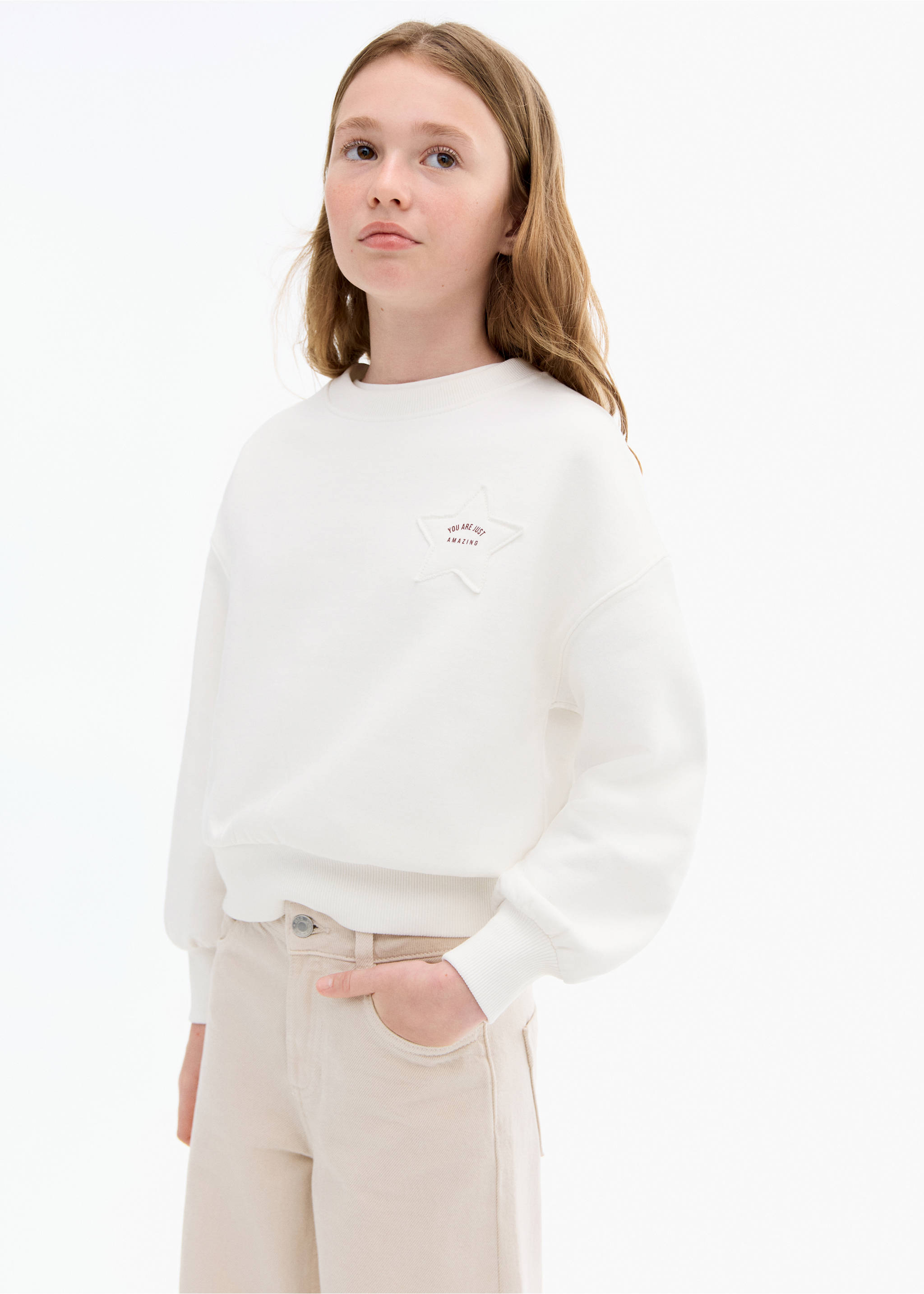Sweatshirt with embroidered star - Medium plane, Off White. Ref: 17013288-00.