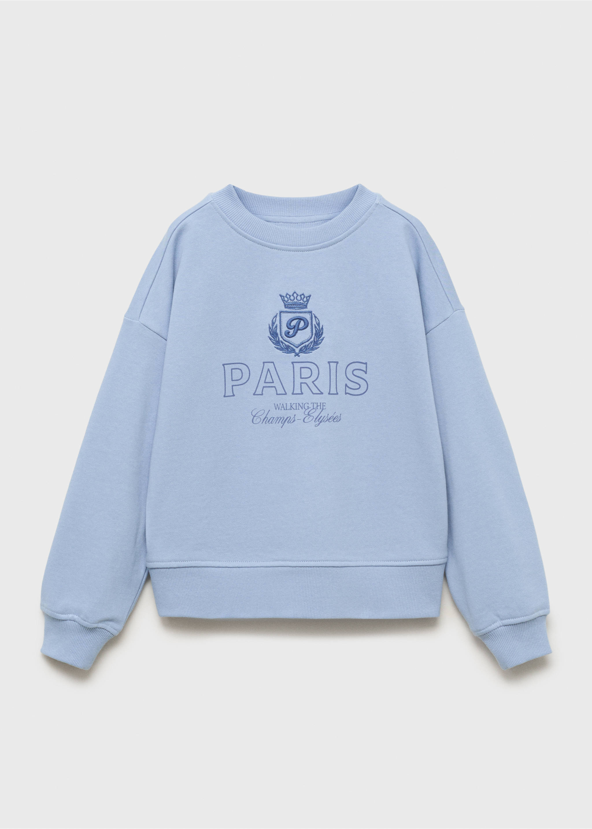 Gemustertes Sweatshirt mit Stickerei - Artikel ohne Model, Himmelblau. Ref: 17013289-00.
