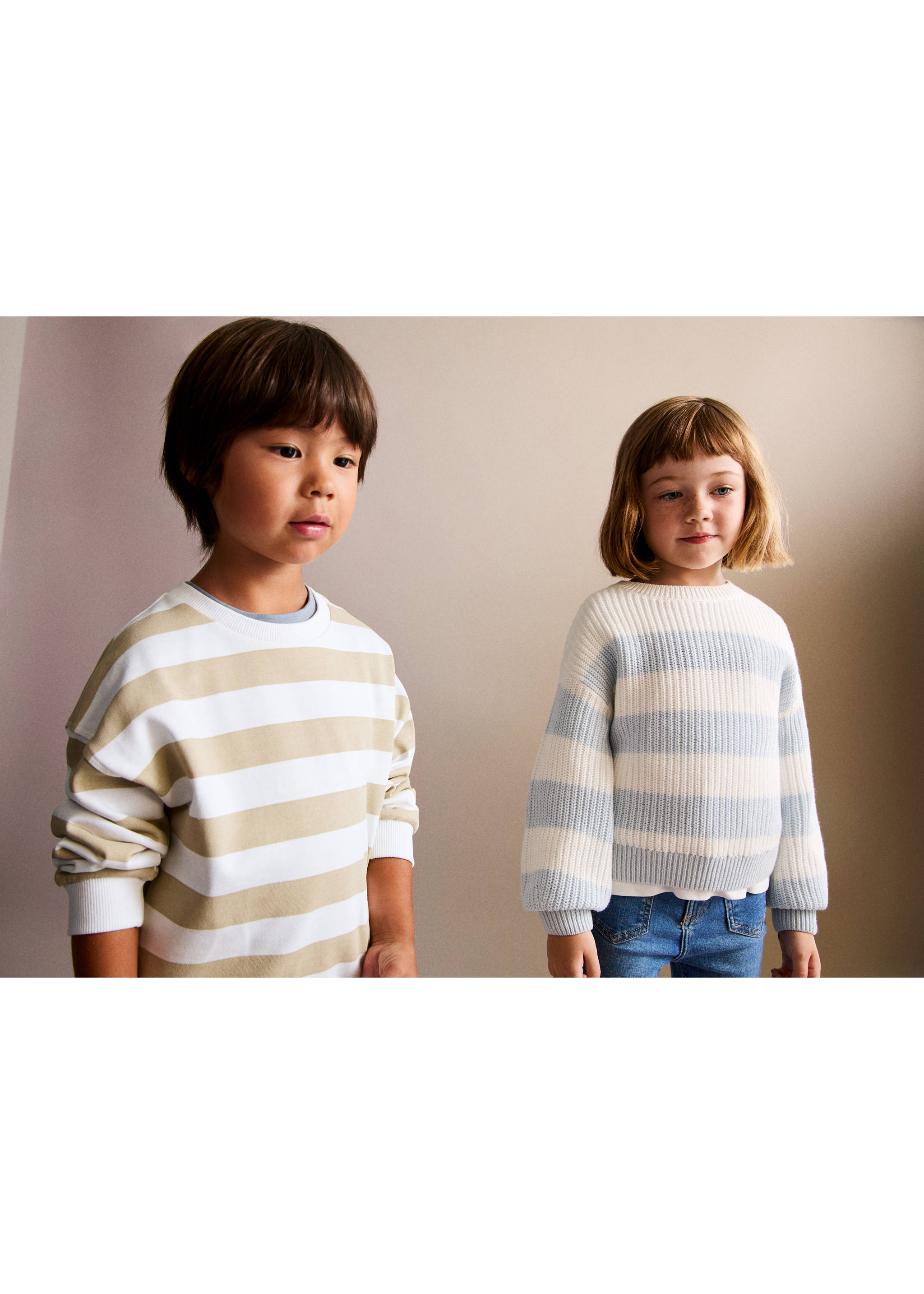 Sweat-shirt coton rayures - Plan général, Sable. Ref: 17013291-00.