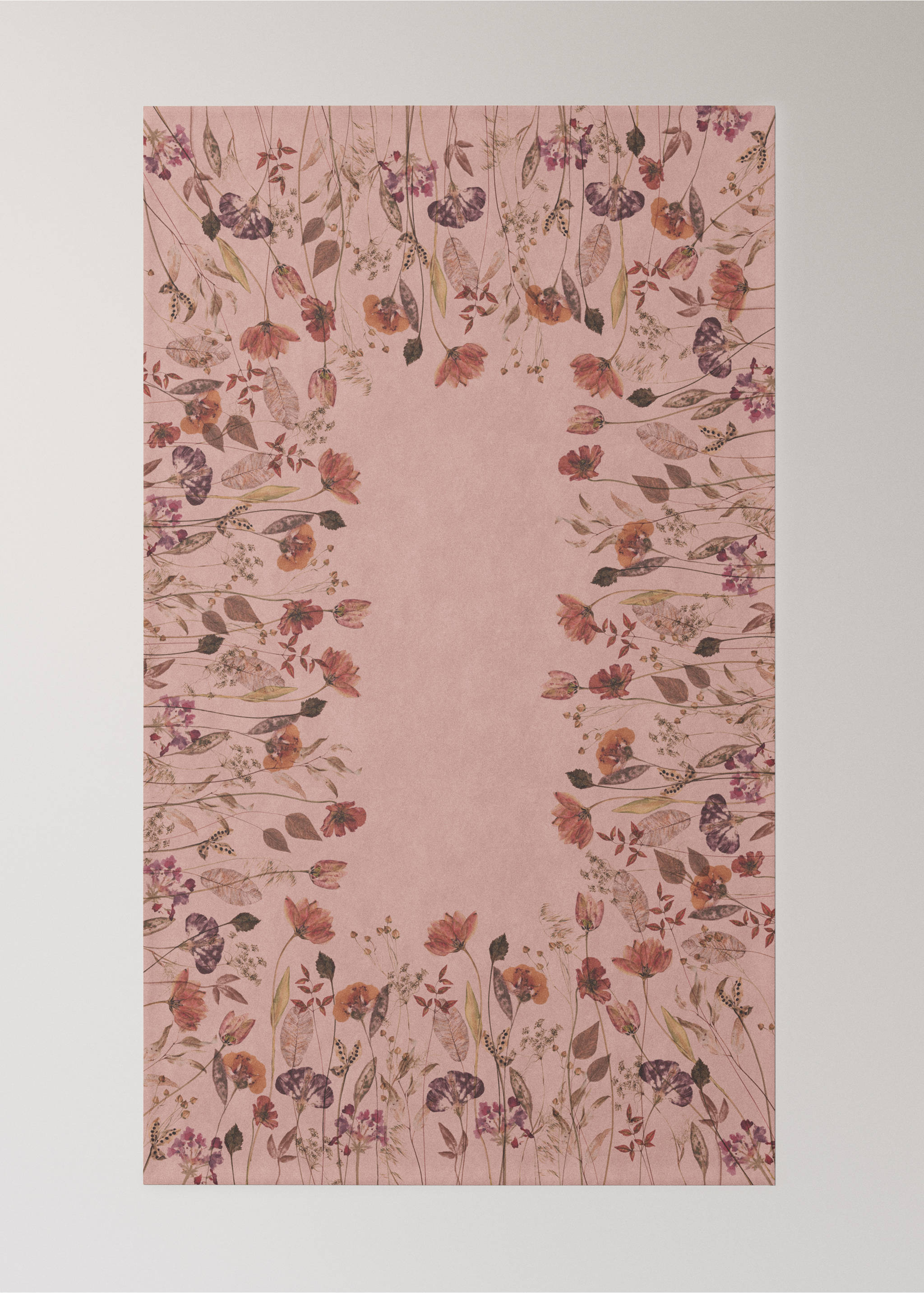 Cotton linen floral-print tablecloth for 6 to 8 diners - Details of the article 1, Cherry. Ref: 17013335-00.
