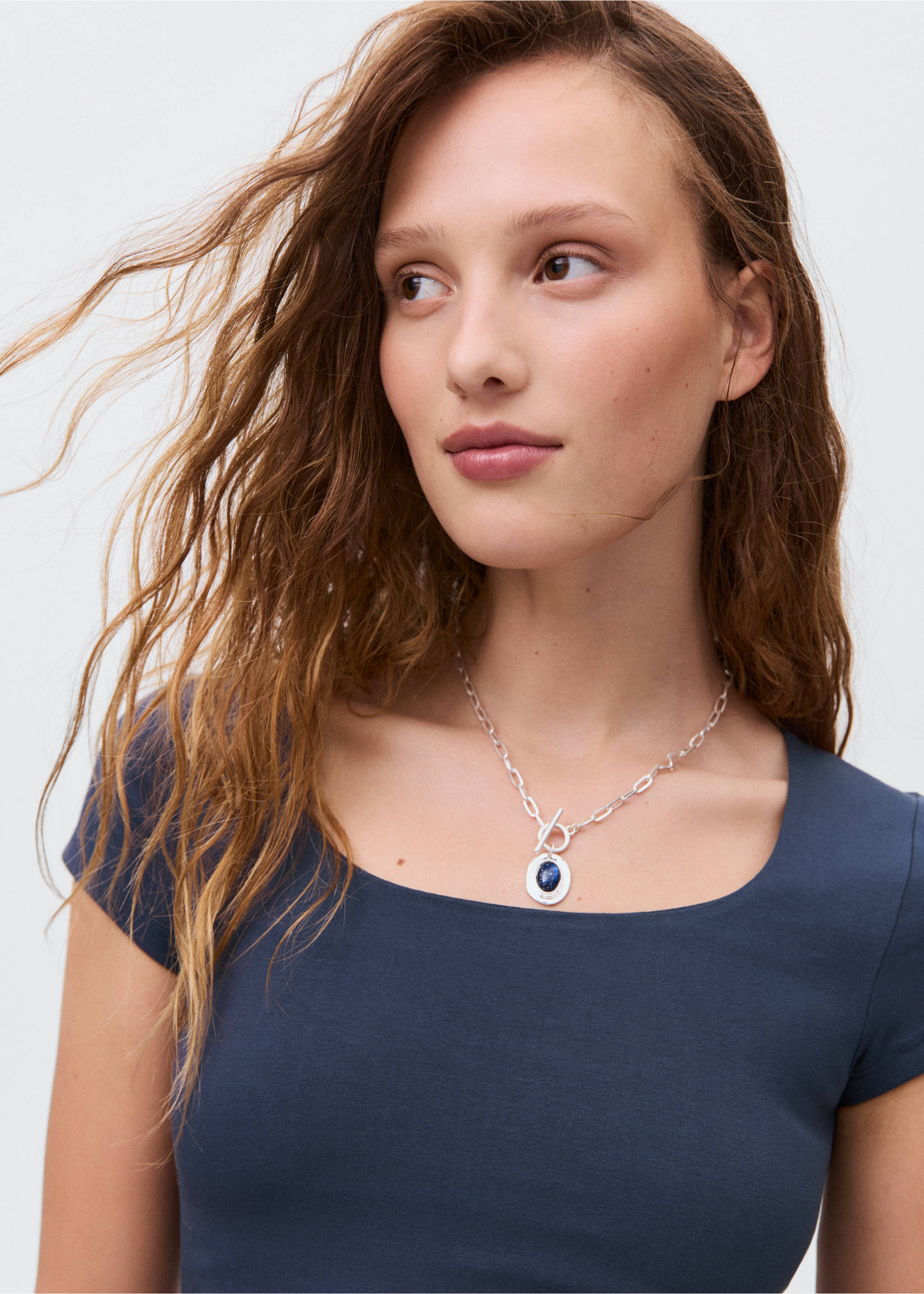 Fitted cotton t-shirt - Details of the article 1, Navy. Ref: 17013337-00.