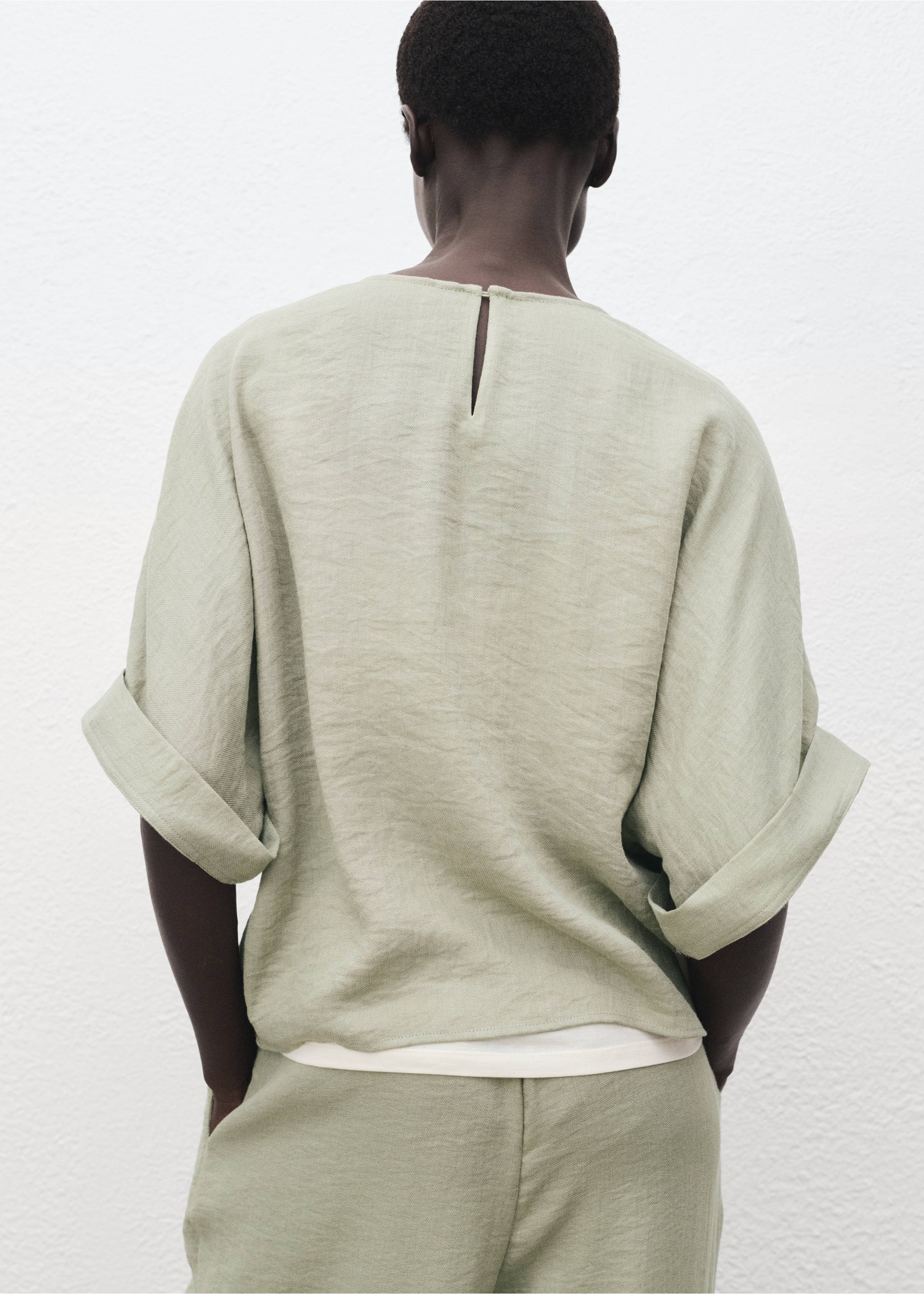 Oversized blouse with turn-up sleeves - Reverse of the article, Aqua Green. Ref: 17013797-00.
