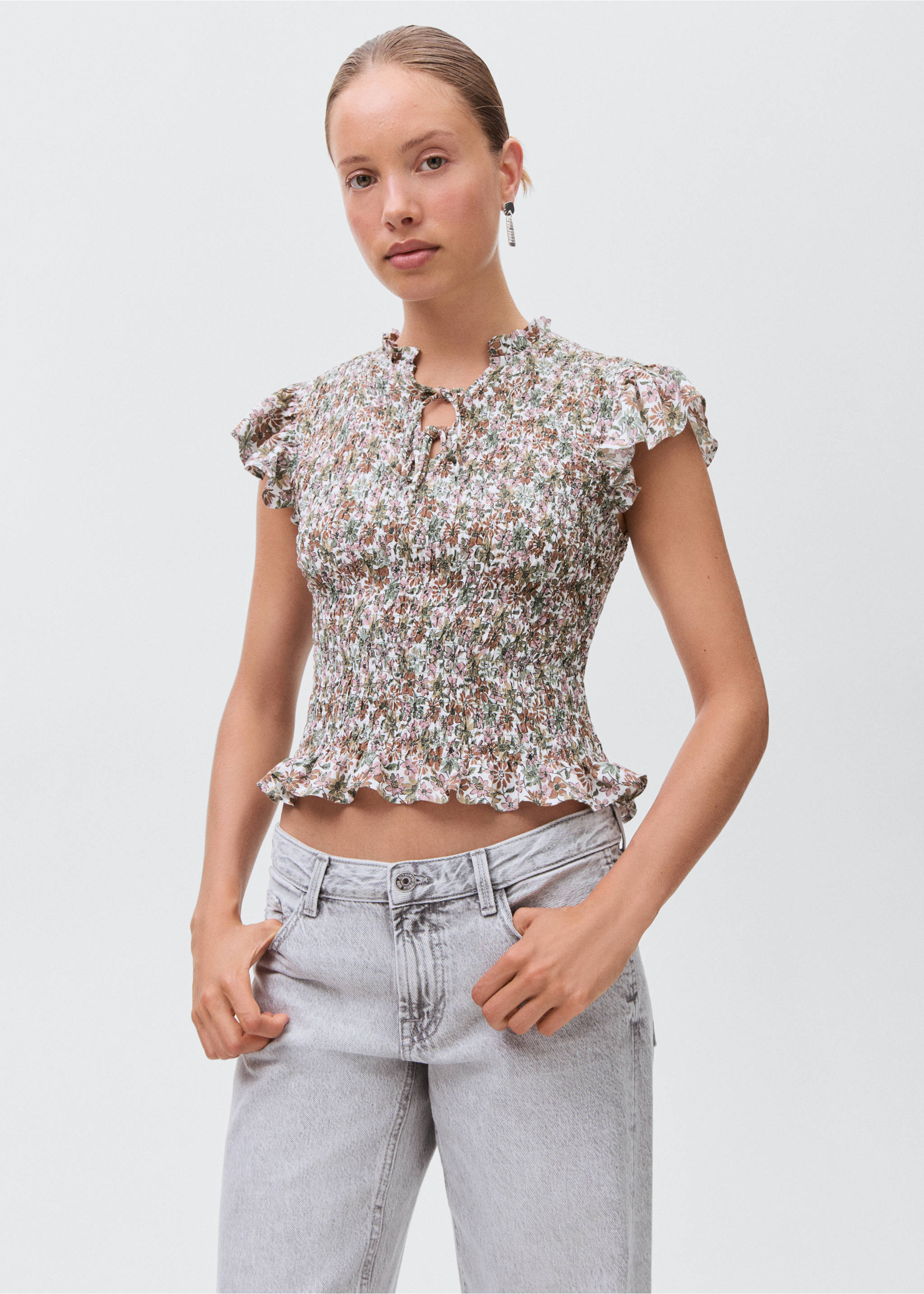 Floral print blouse - Medium plane, Off White. Ref: 17014082-00.