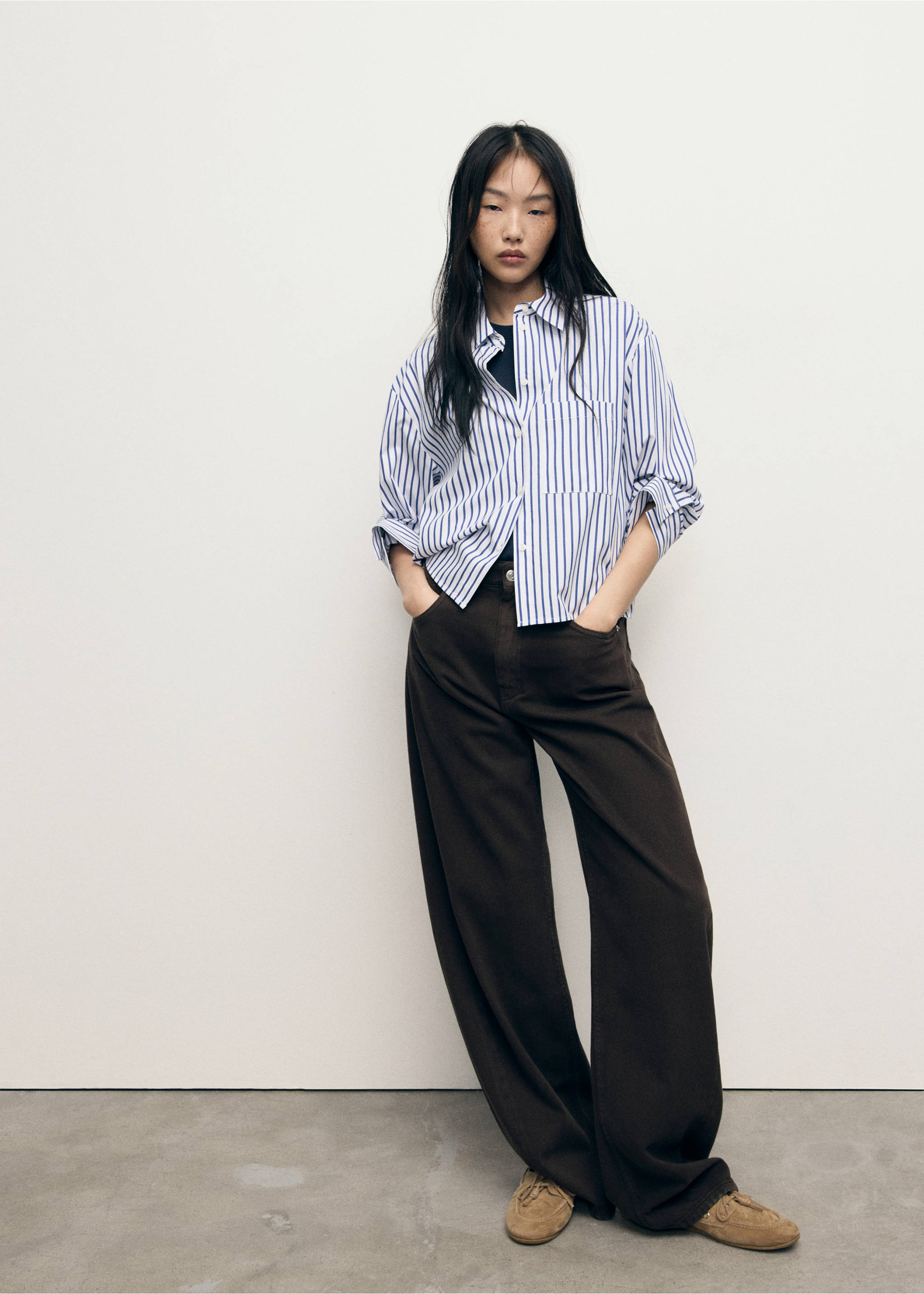 Striped cropped shirt - General plane, Sky Blue. Ref: 17014083-00.