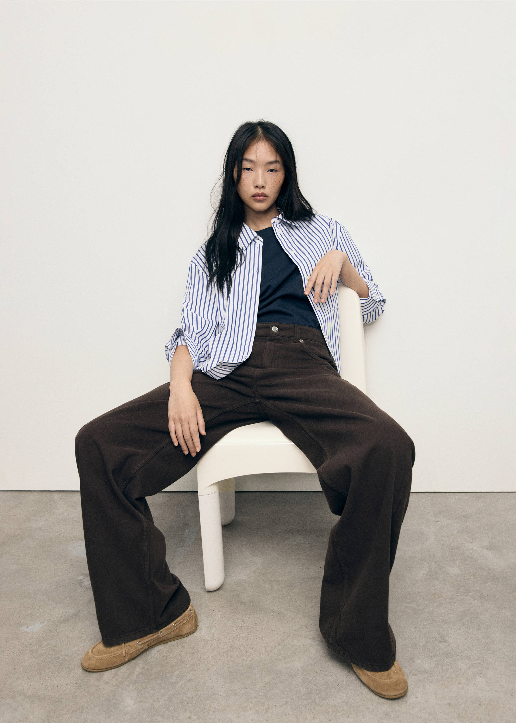 Striped cropped shirt - Details of the article 2, Sky Blue. Ref: 17014083-00.