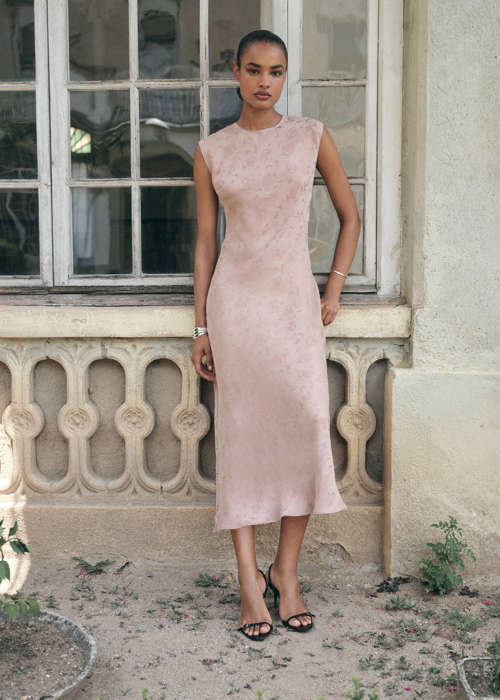 Satin floral jacquard dress - Women | MANGO OUTLET USA