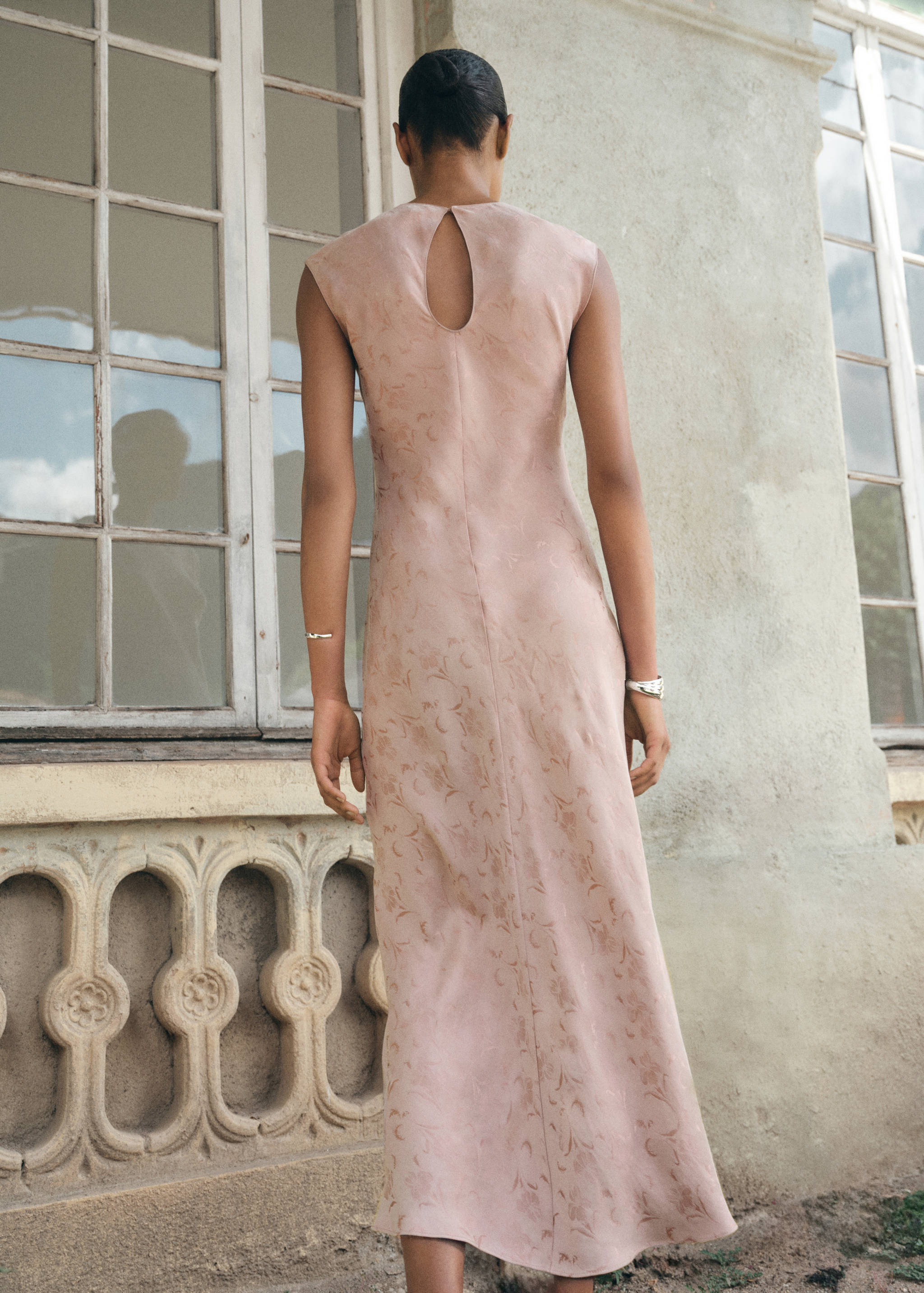 Satin floral jacquard dress - Women | MANGO OUTLET USA