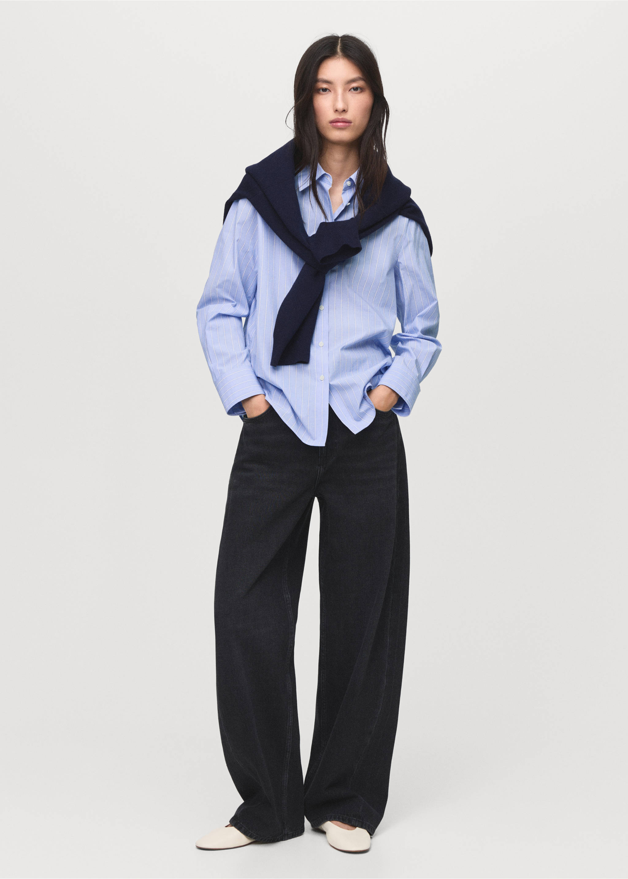 Cotton and lyocell blend straight shirt - General plane, Sky Blue. Ref: 17014088-00.
