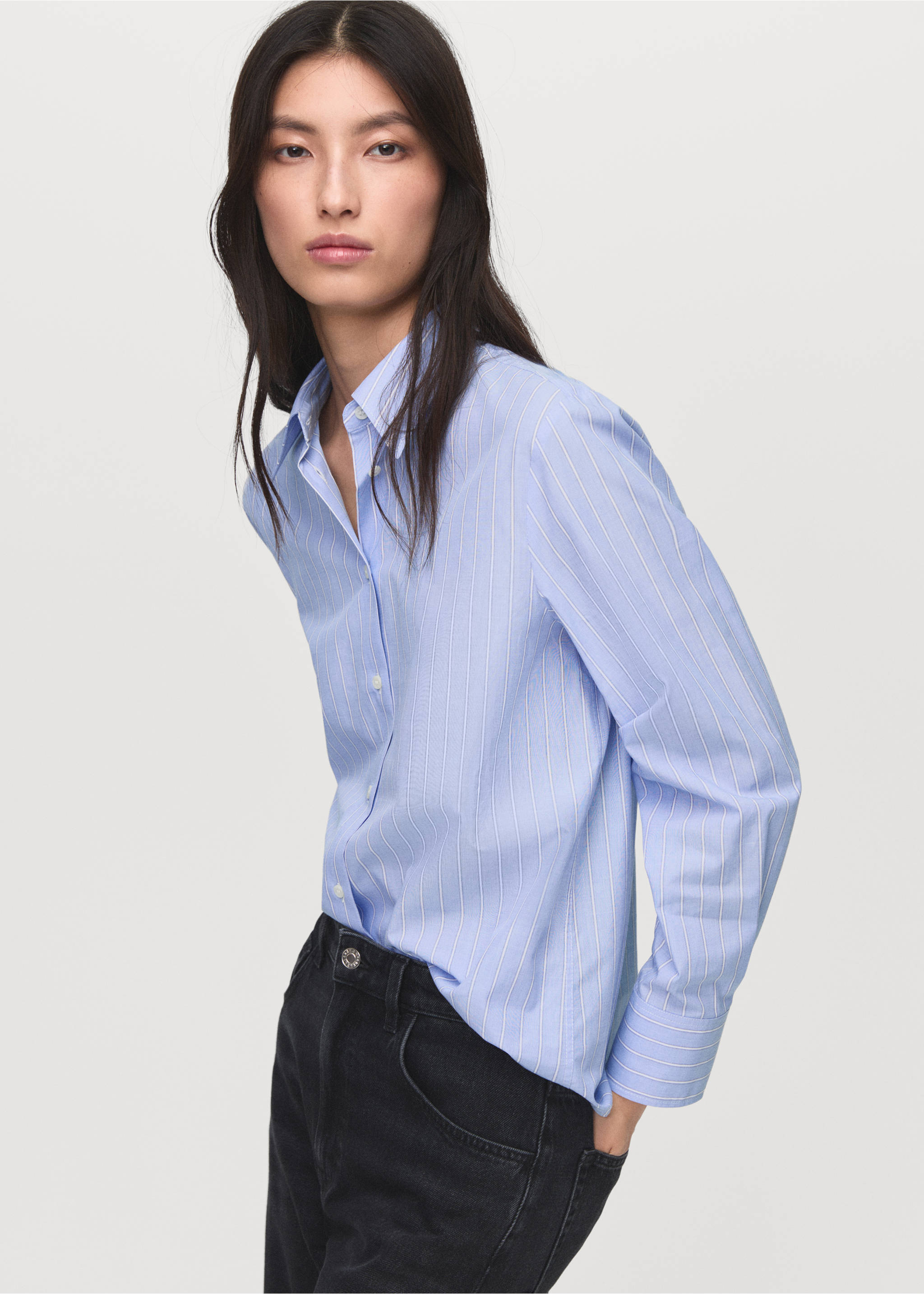 Cotton and lyocell blend straight shirt - Medium plane, Sky Blue. Ref: 17014088-00.