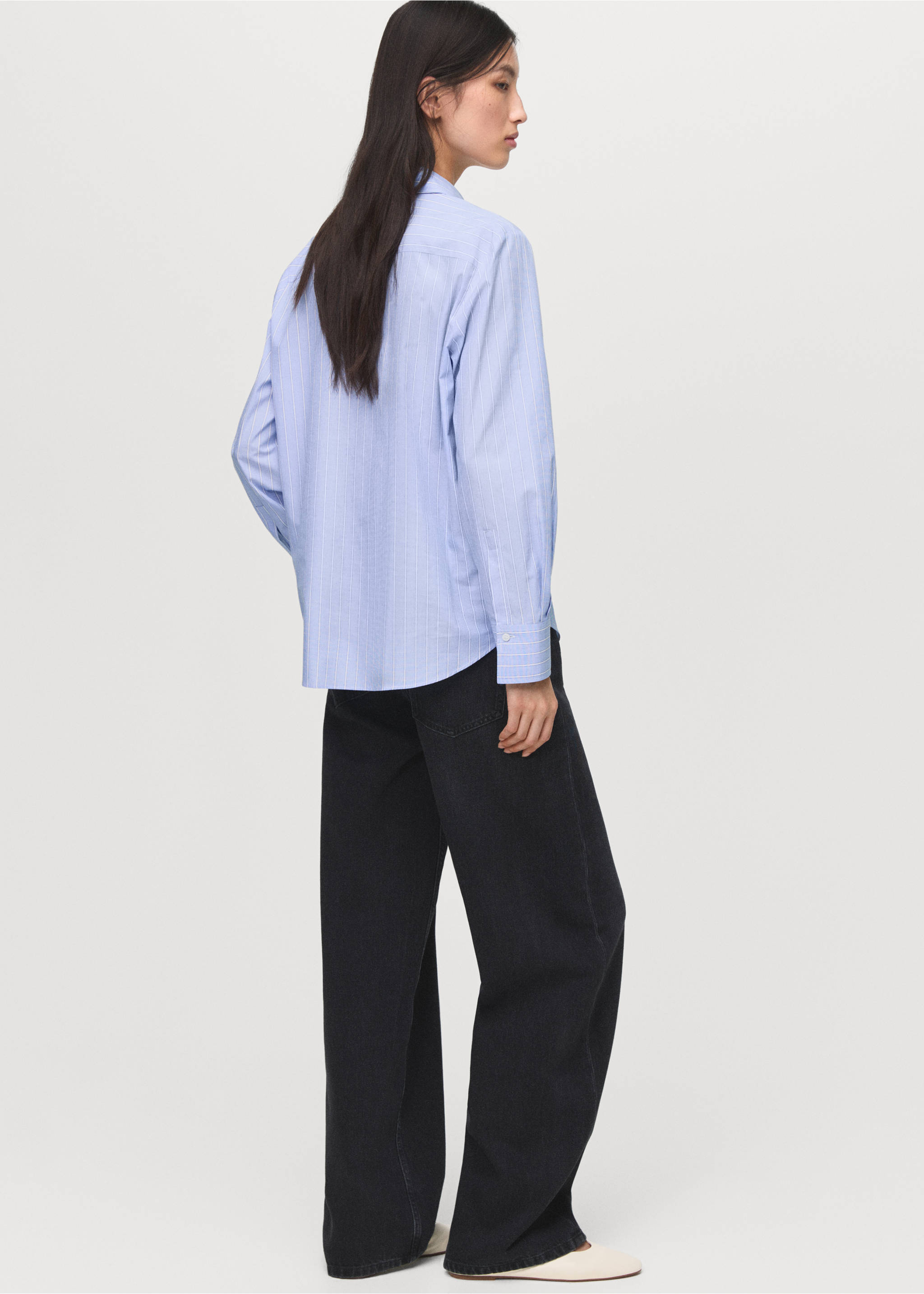 Cotton and lyocell blend straight shirt - Reverse of the article, Sky Blue. Ref: 17014088-00.