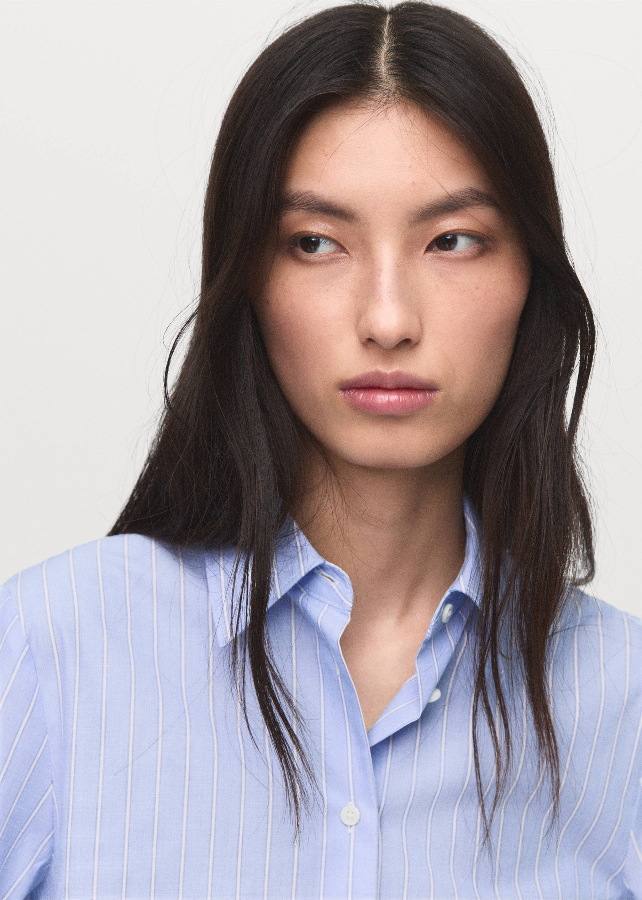 Cotton and lyocell blend straight shirt - Details of the article 1, Sky Blue. Ref: 17014088-00.