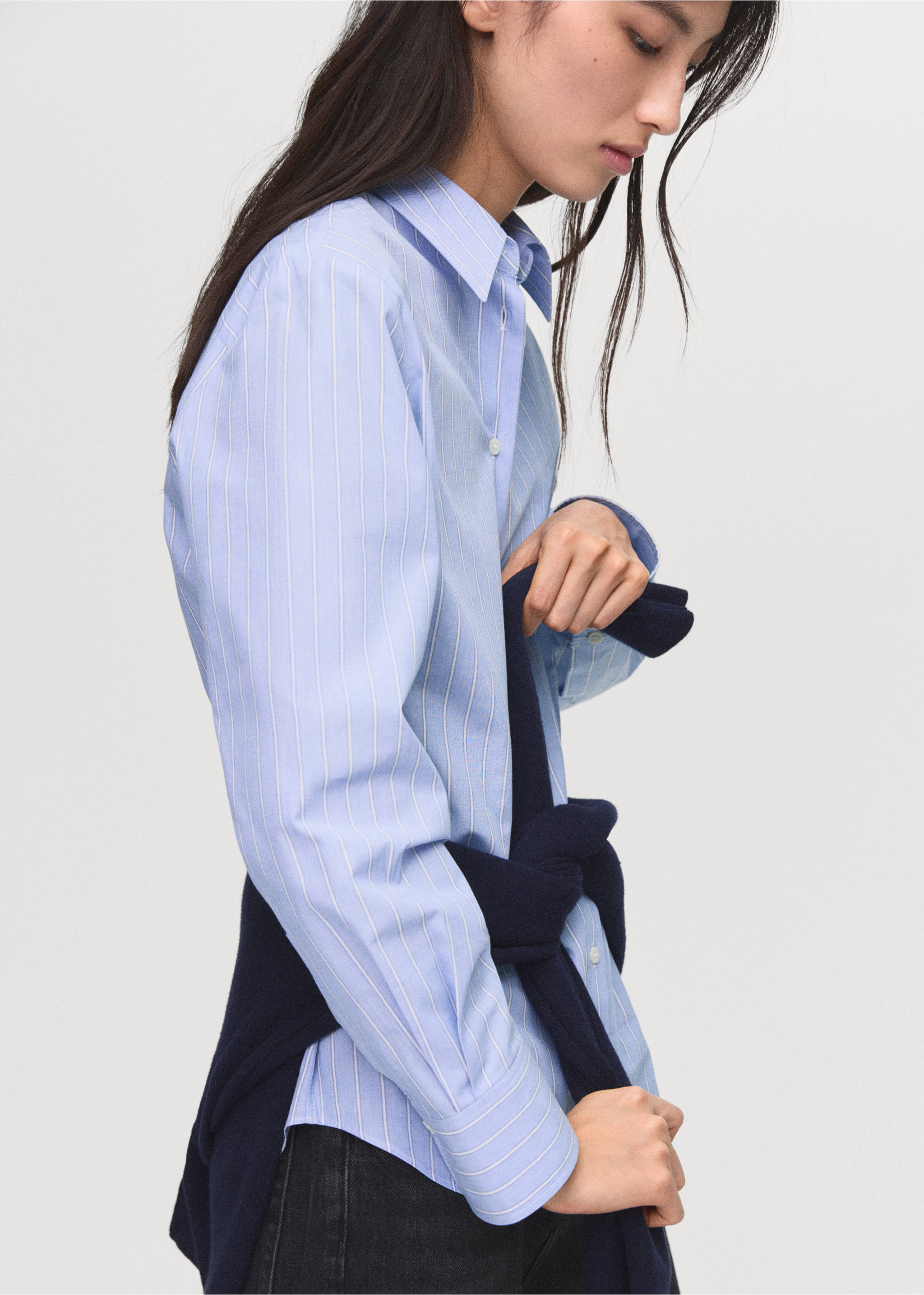 Cotton and lyocell blend straight shirt - Details of the article 2, Sky Blue. Ref: 17014088-00.