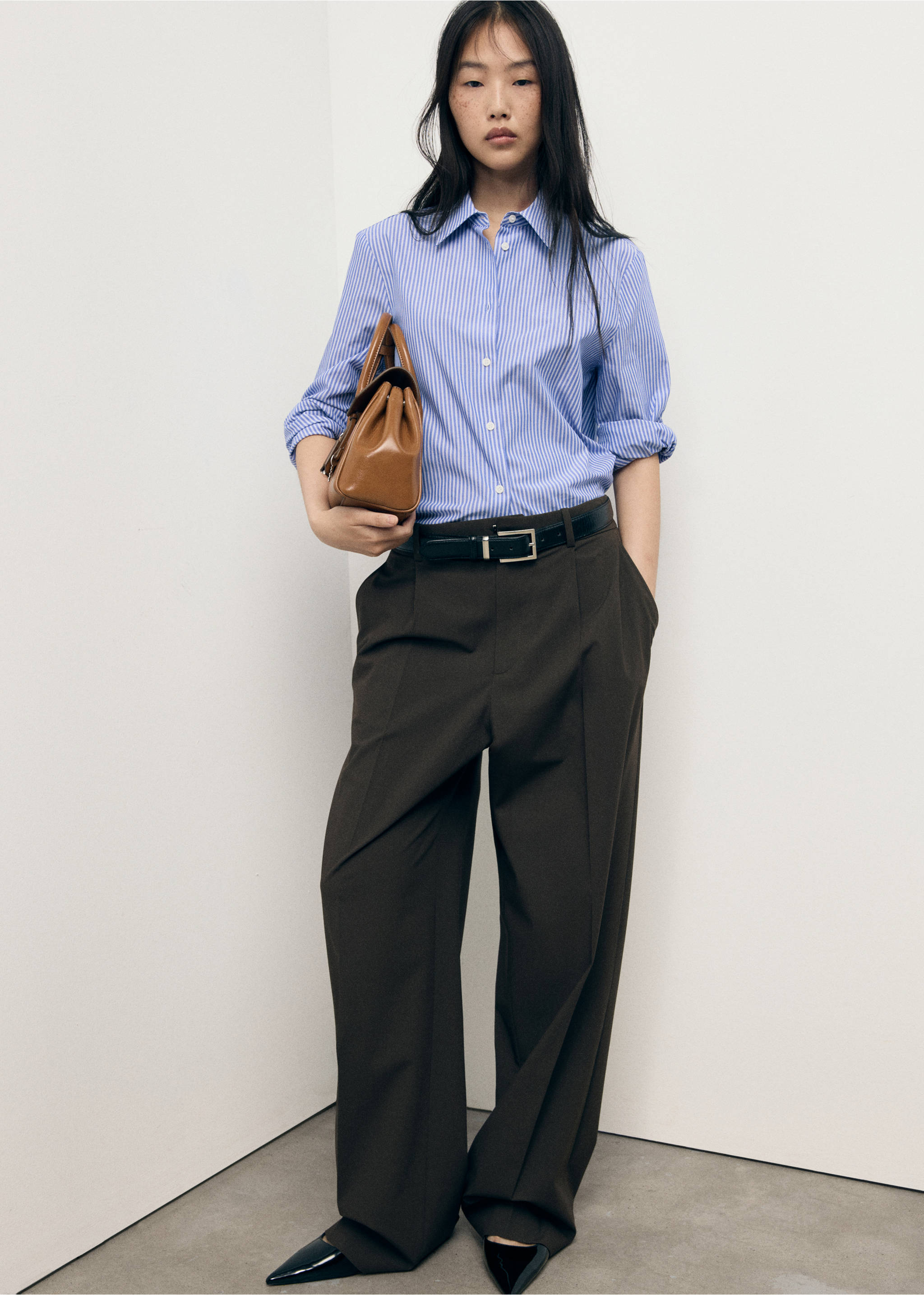 Cotton and lyocell blend straight shirt - General plane, Blue. Ref: 17014088-00.