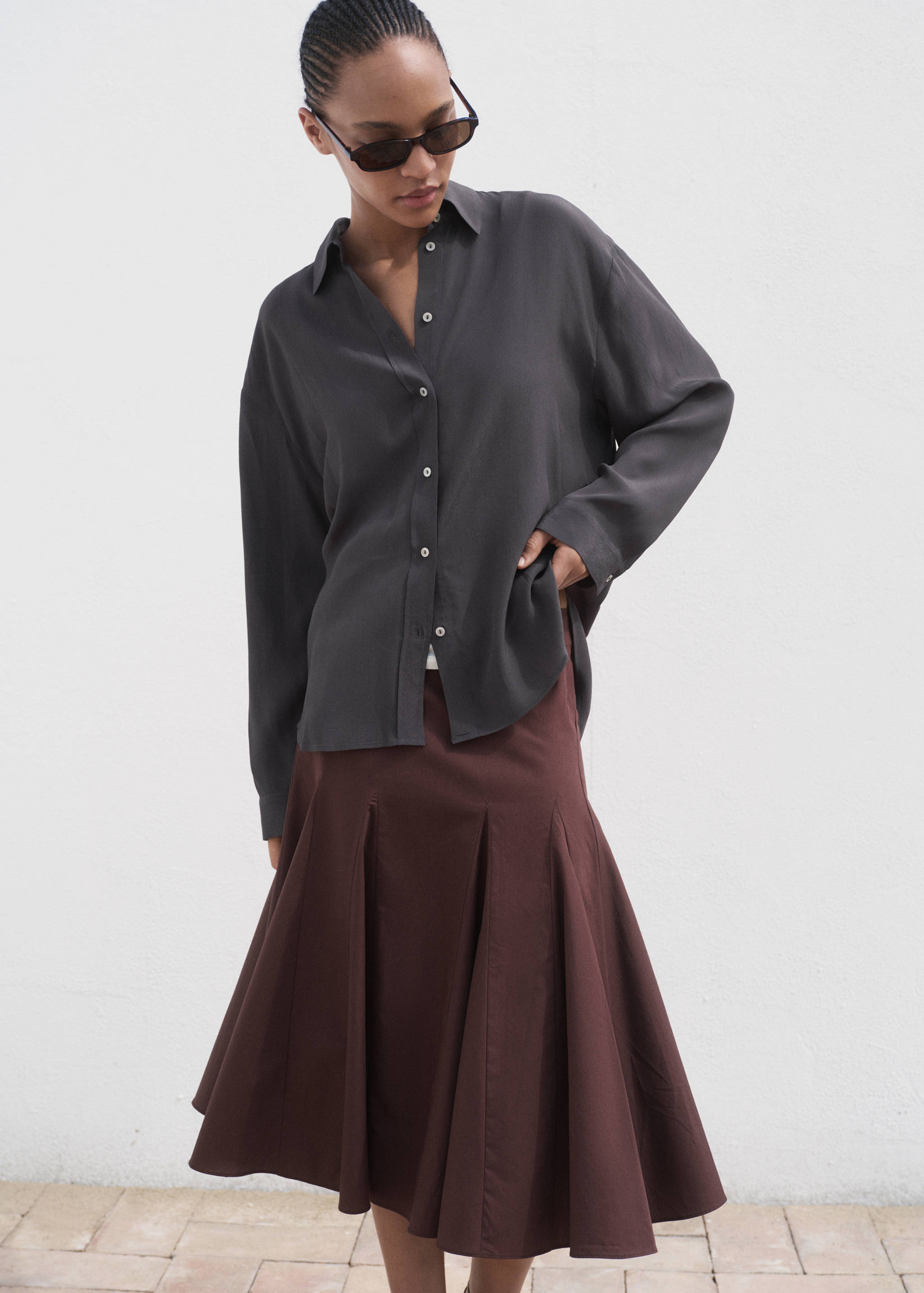 Fließendes Oversized-Hemd - Mittlere Ansicht