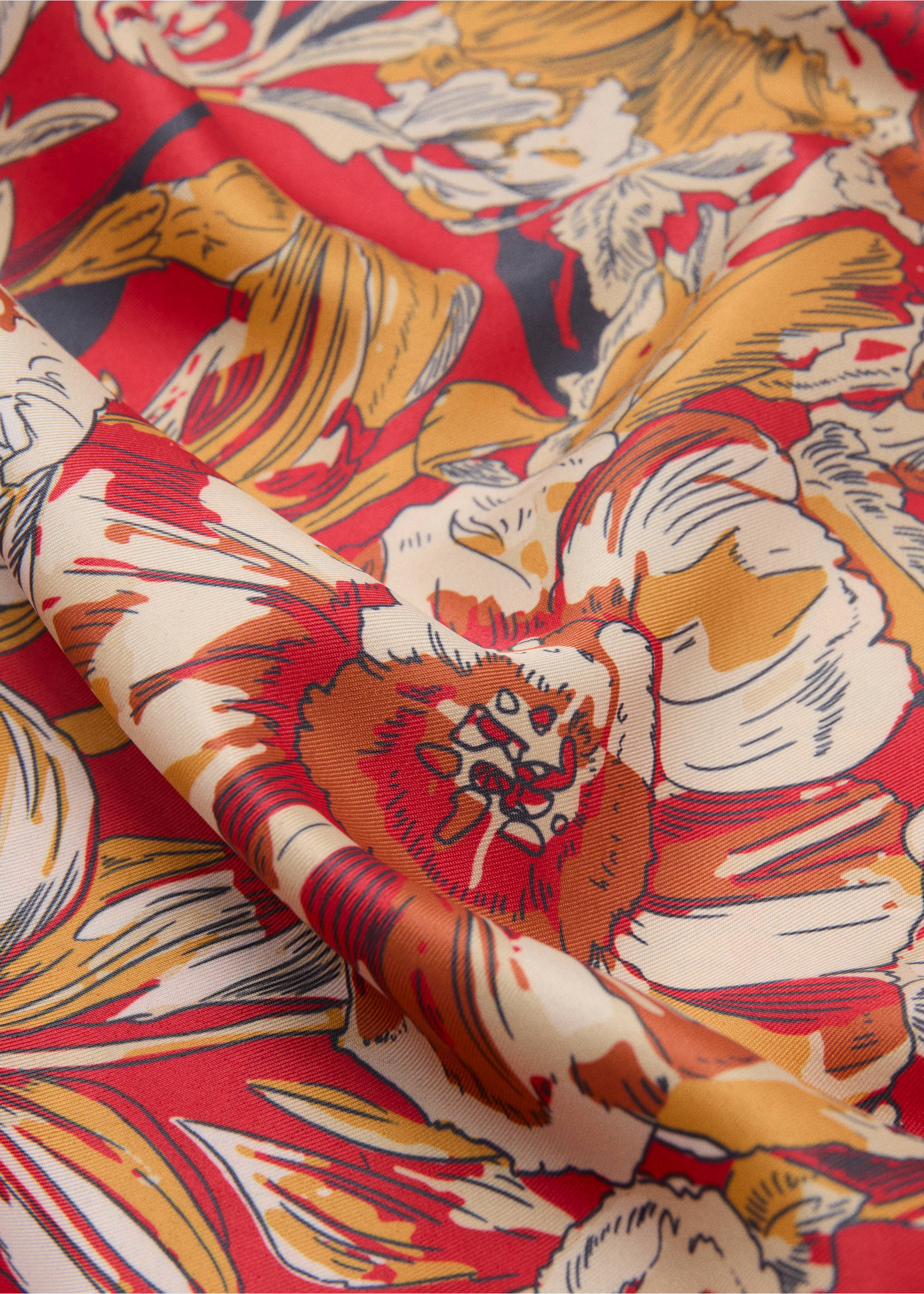 Floral satin scarf - Details of the article 1, Red. Ref: 17014093-00.