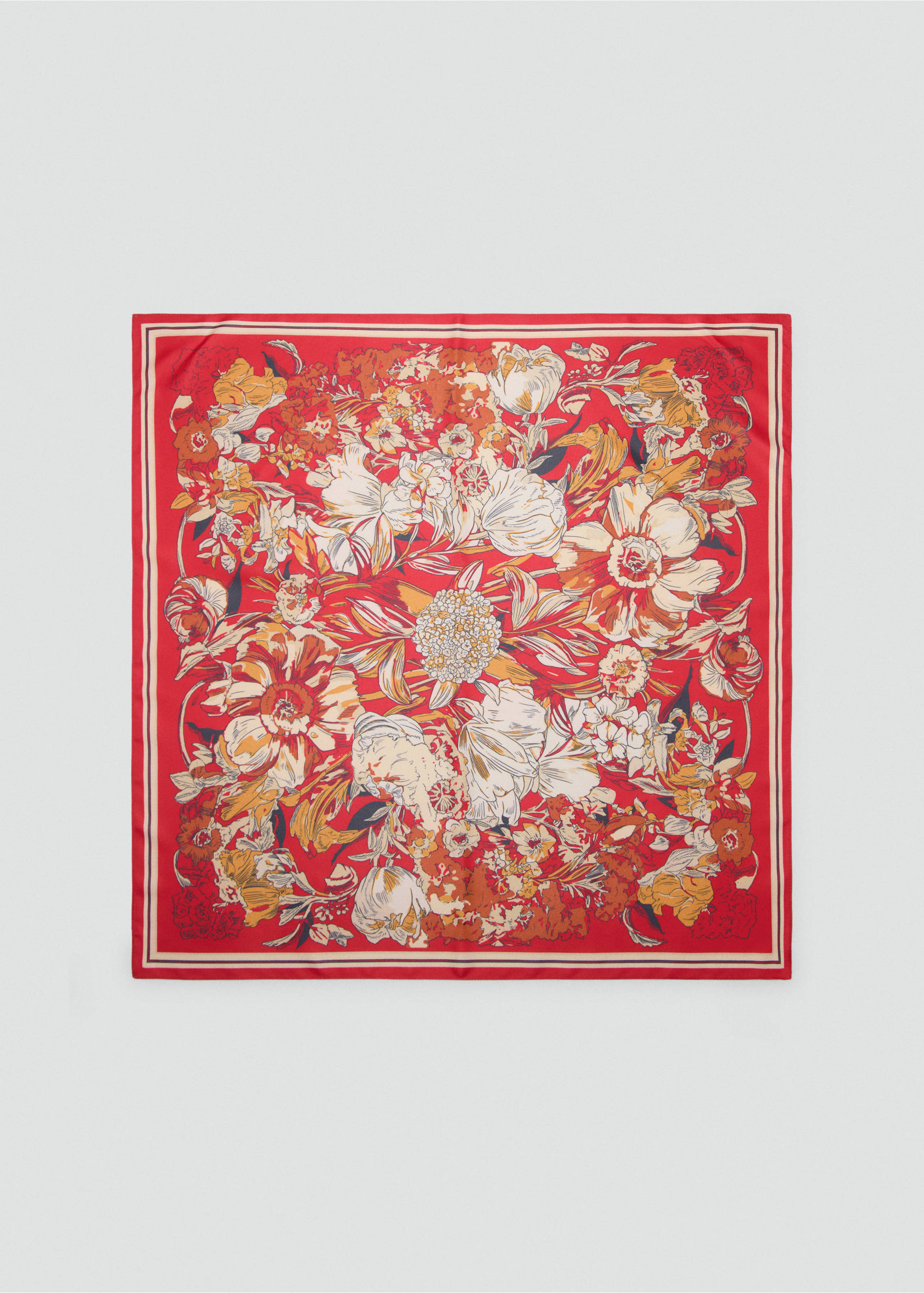 Floral satin scarf - Article without model, Red. Ref: 17014093-00.