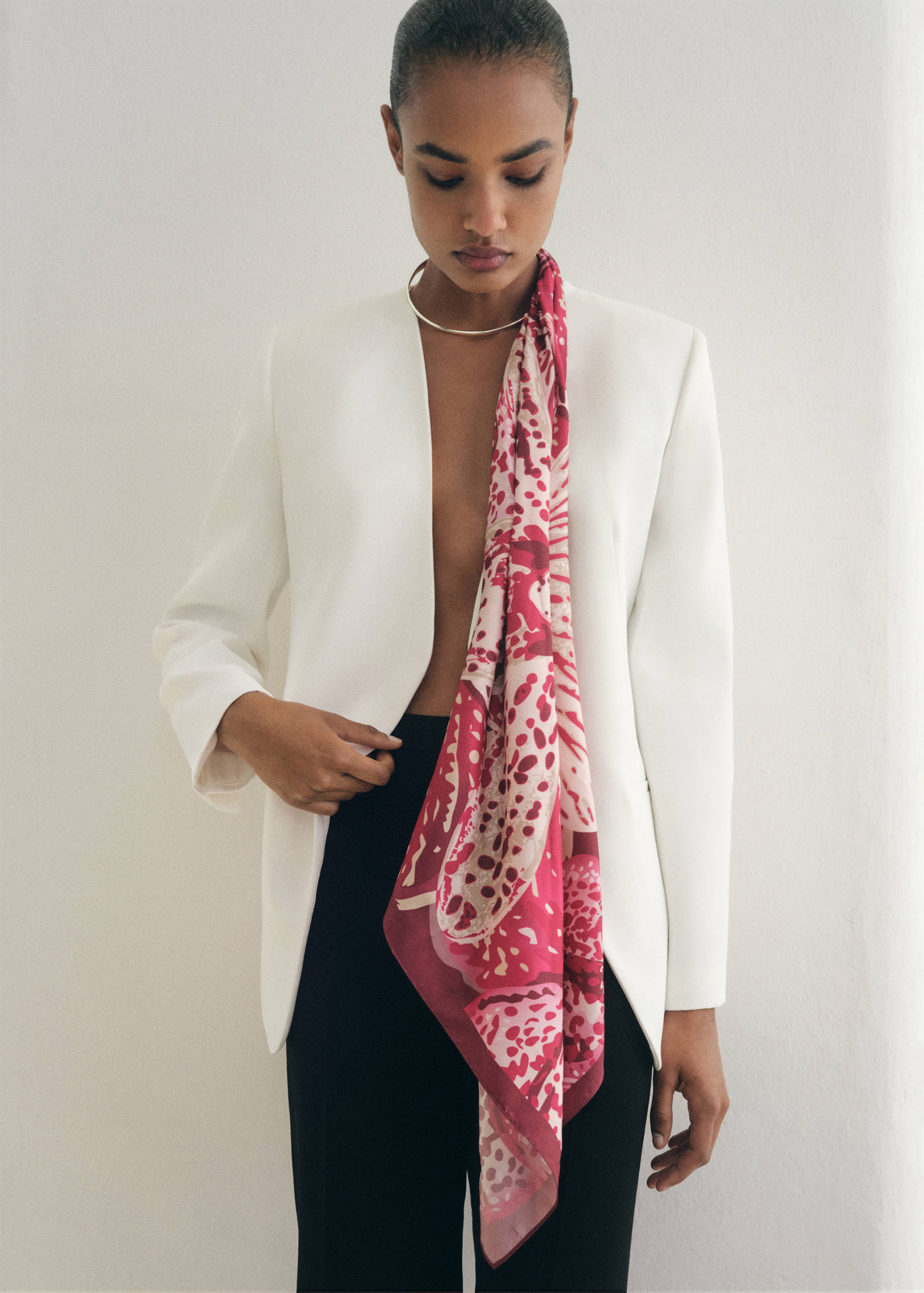 Orchid-print satin scarf - General plane
