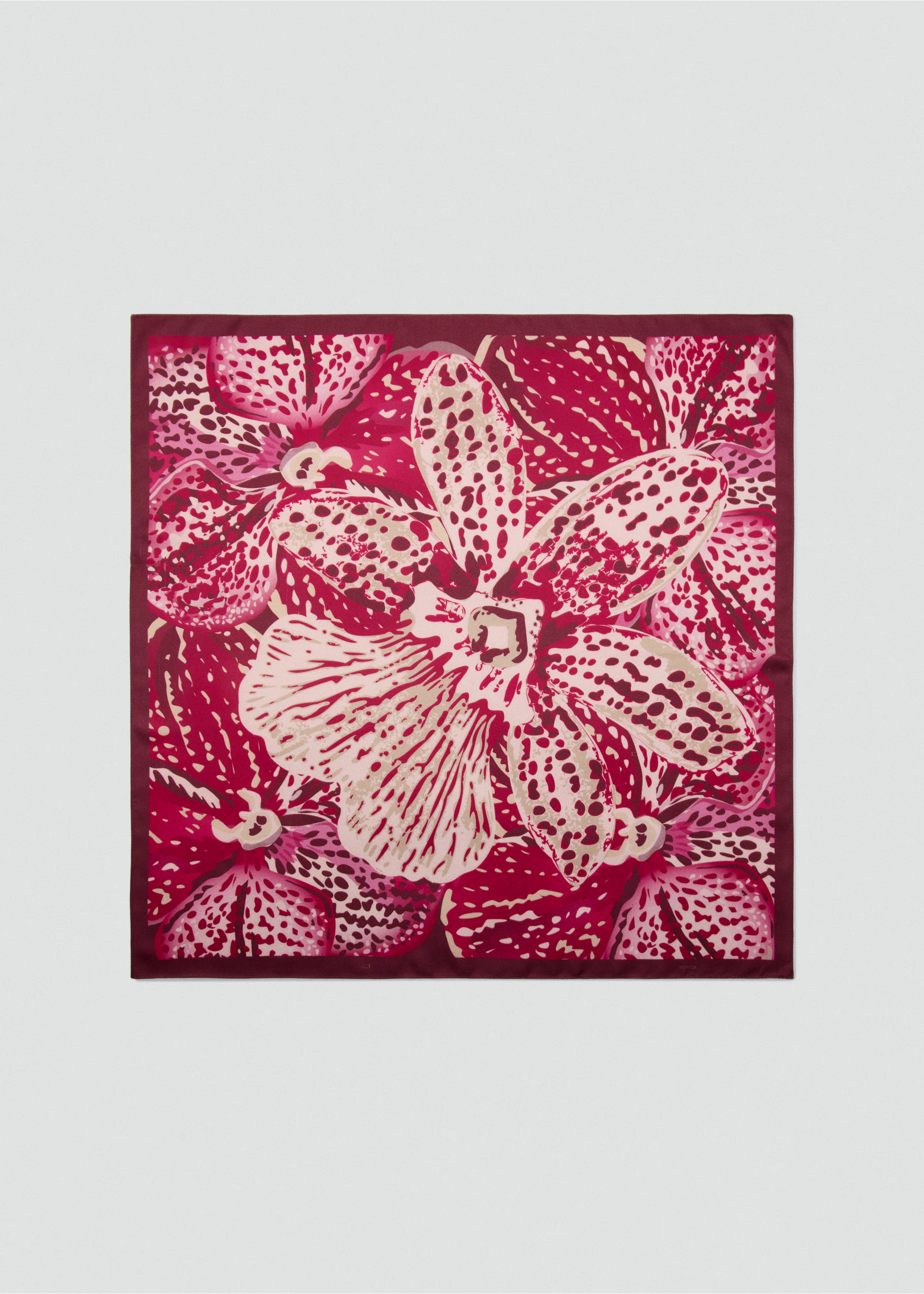 Orchid-print satin scarf - Article without model, Pink. Ref: 17014094-00.