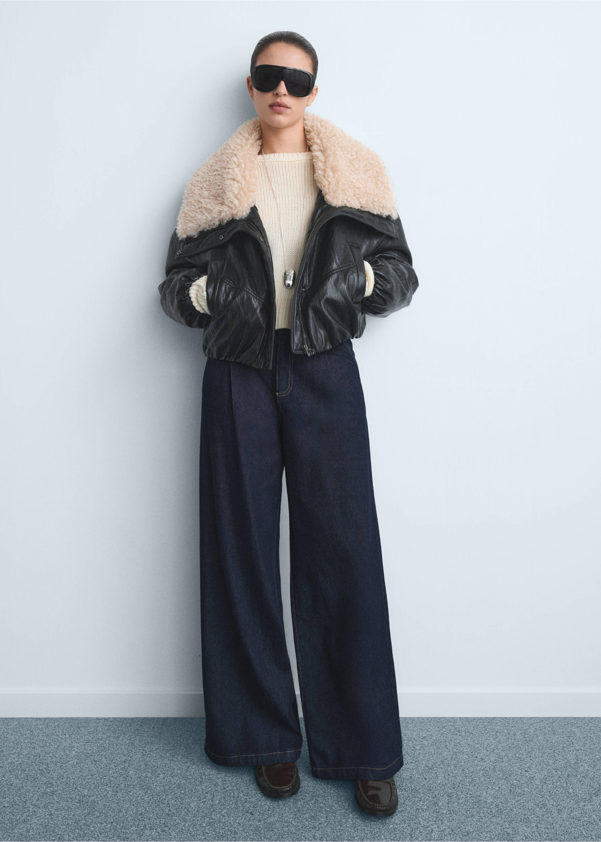 Wide leg pleated jeans - General plane, Dark Blue. Ref: 17014096-00.
