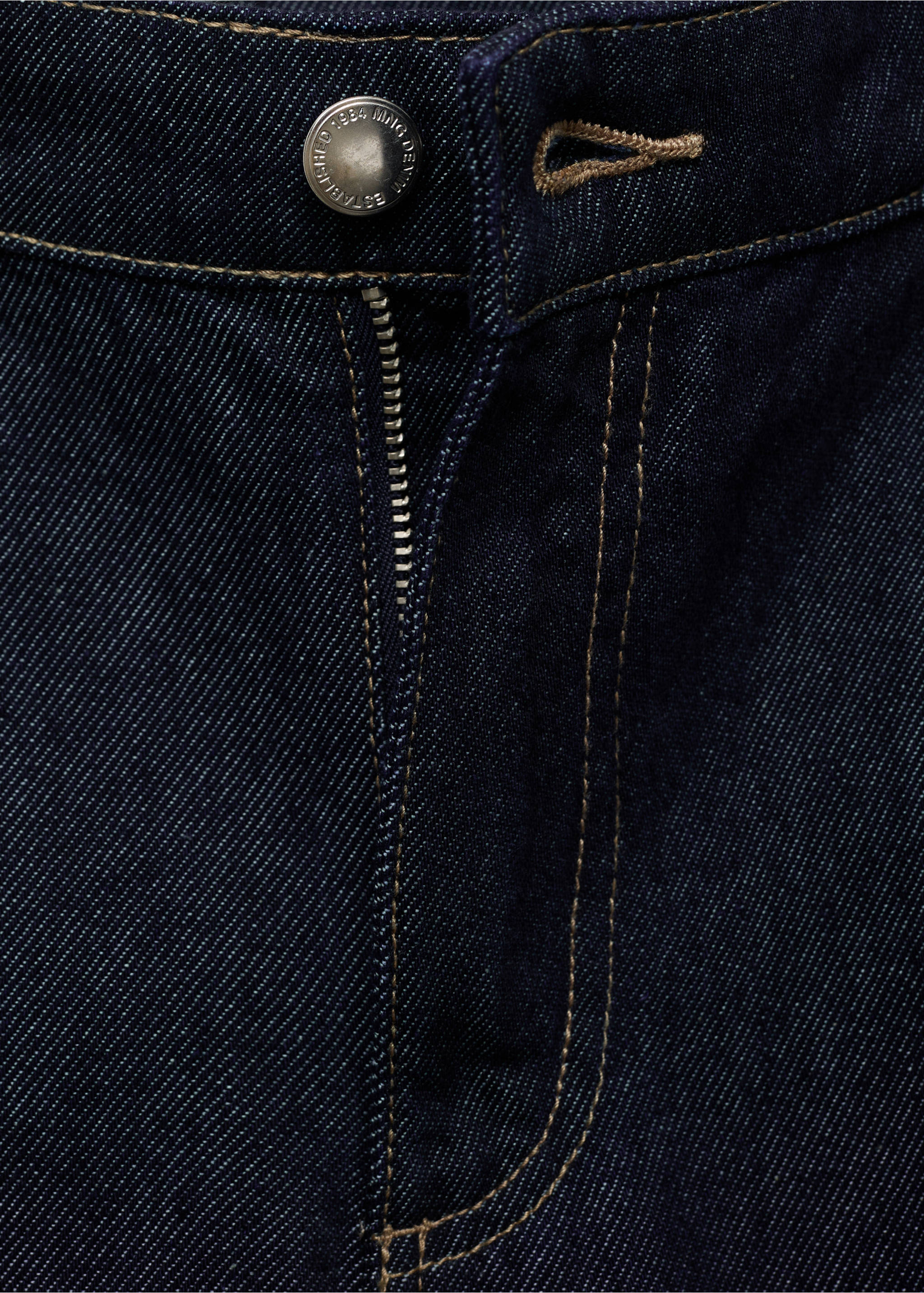 Wide leg pleated jeans - Details of the article 8, Dark Blue. Ref: 17014096-00.