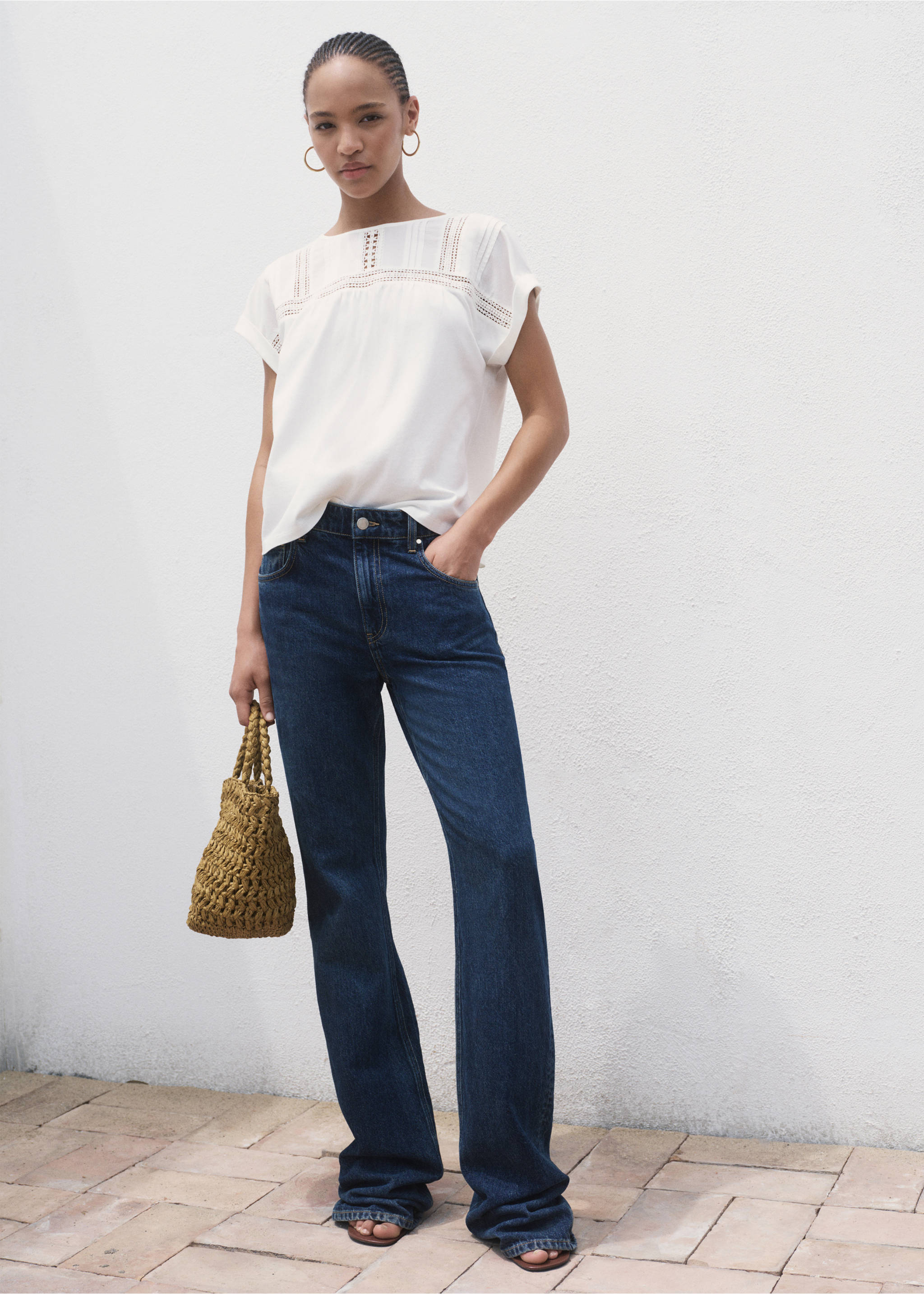 Cotton t-shirt with openwork detail - General plane, Off White. Ref: 17014098-00.