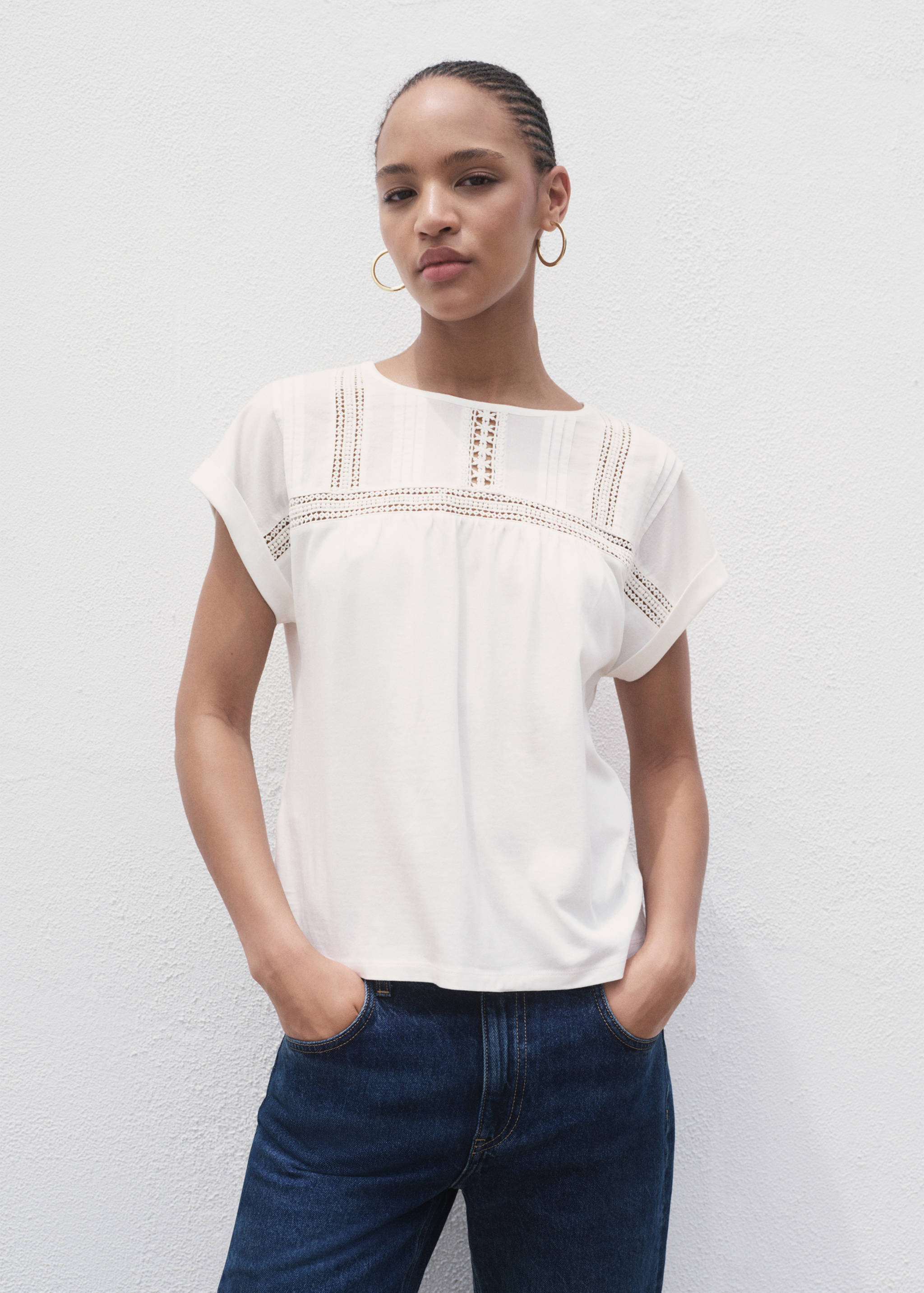 Cotton t-shirt with openwork detail - Medium plane