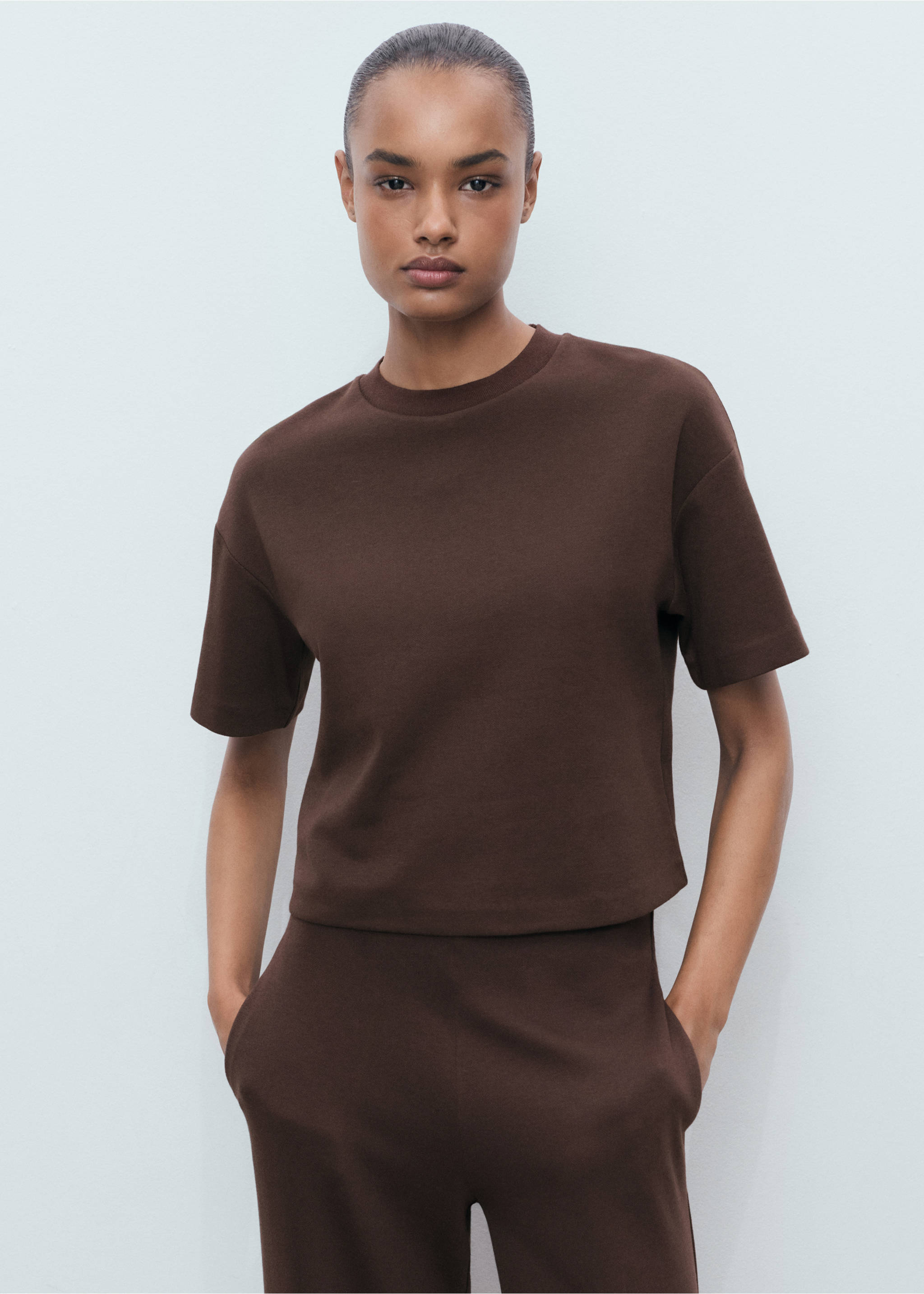 Kurzarm-T-Shirt aus Baumwolle - Mittlere Ansicht, Braun. Ref: 17014099-00.