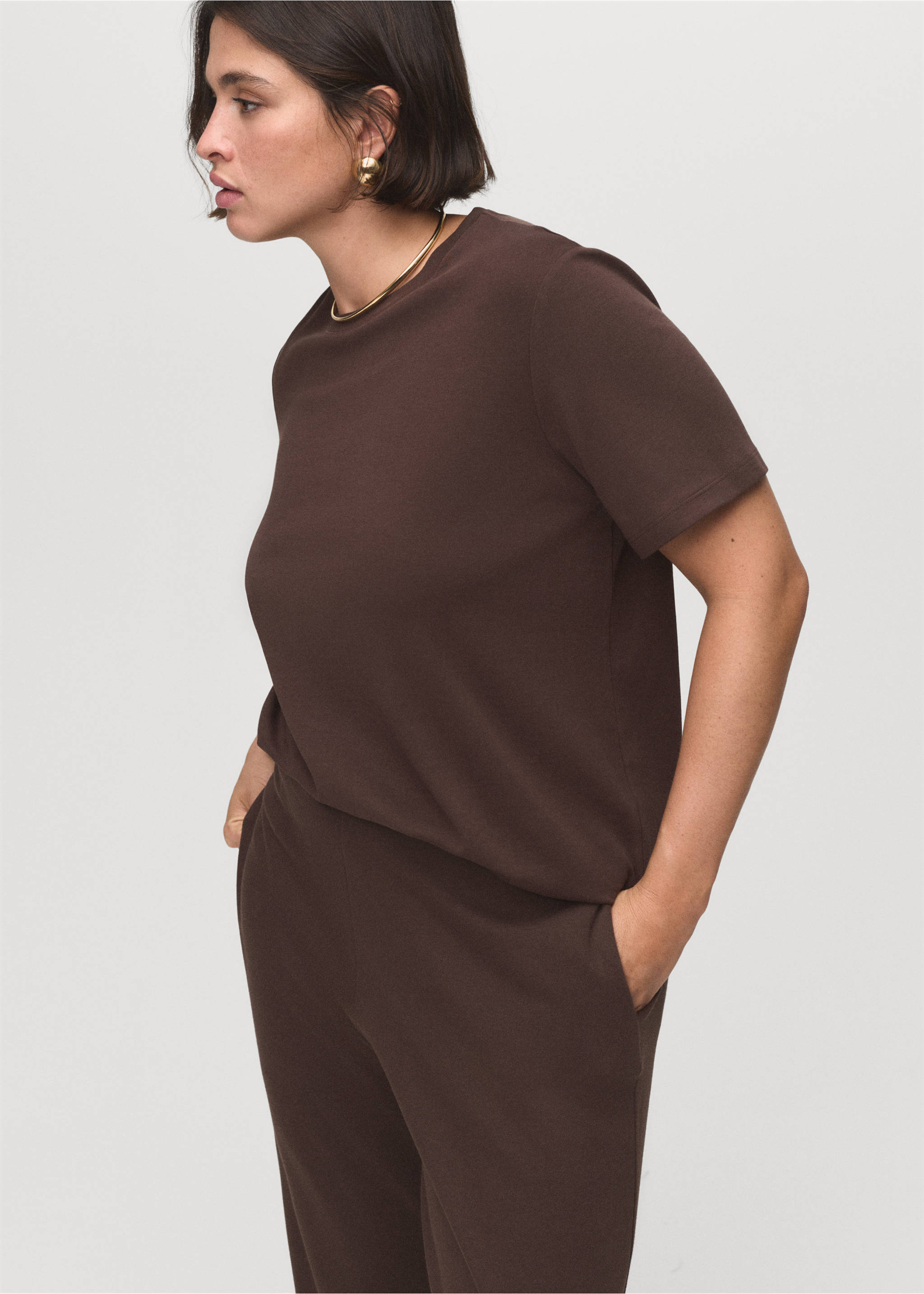 Kurzarm-T-Shirt aus Baumwolle - Detail des Artikels 5, Braun. Ref: 17014099-00.