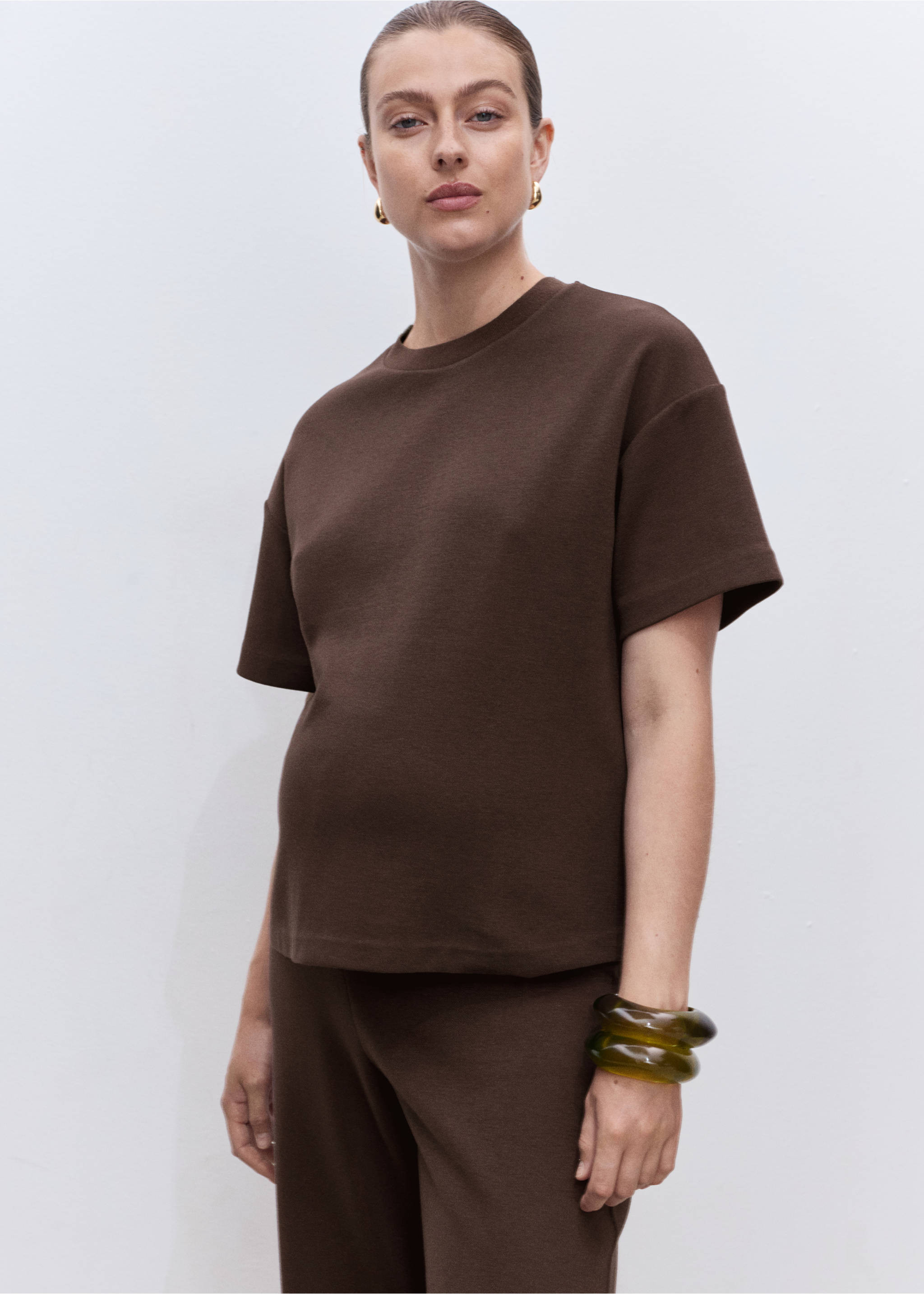 Cotton maternity t-shirt - Medium plane, Brown. Ref: 17014100-00.