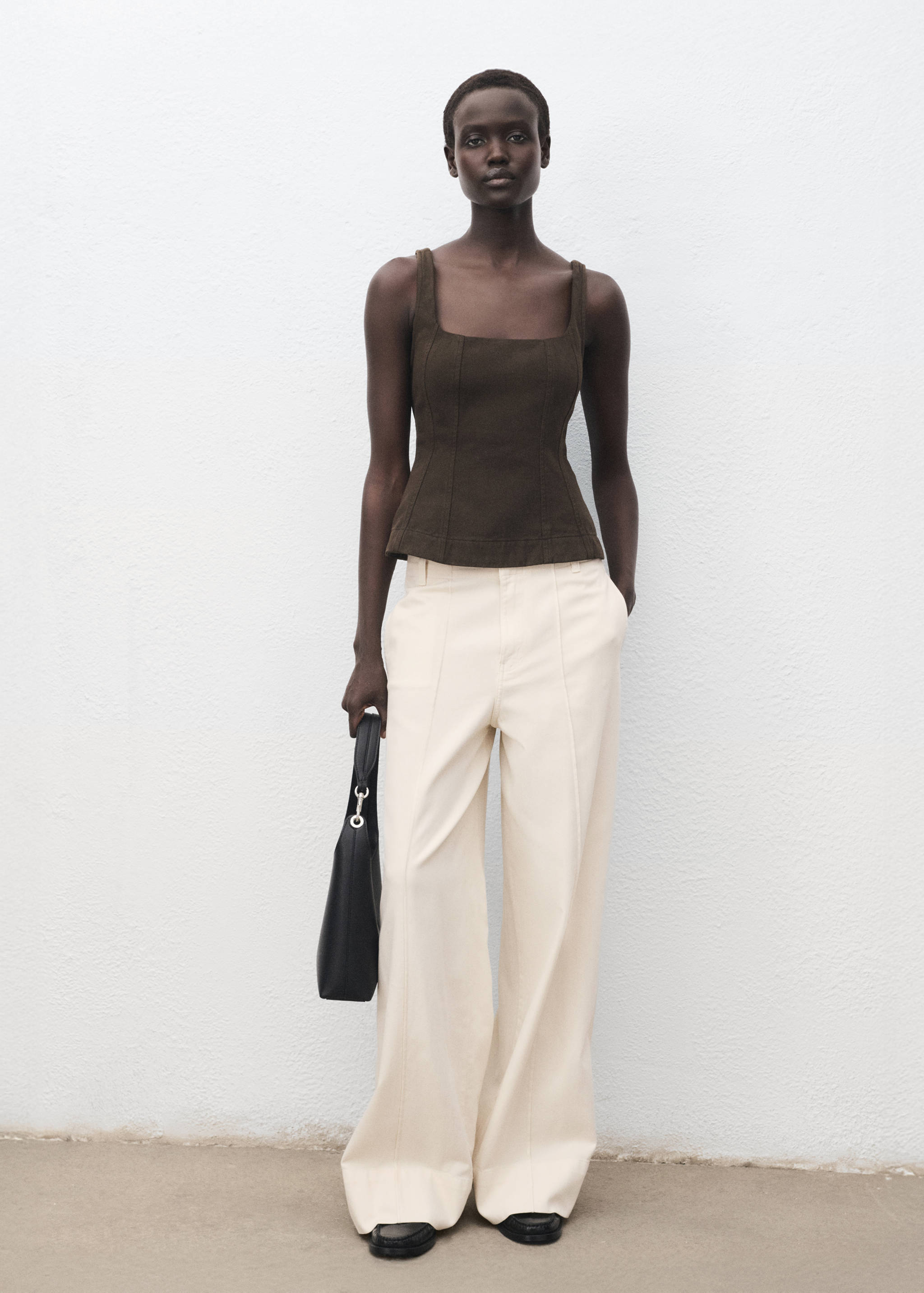 Wide leg denim pants with stitching - General plane